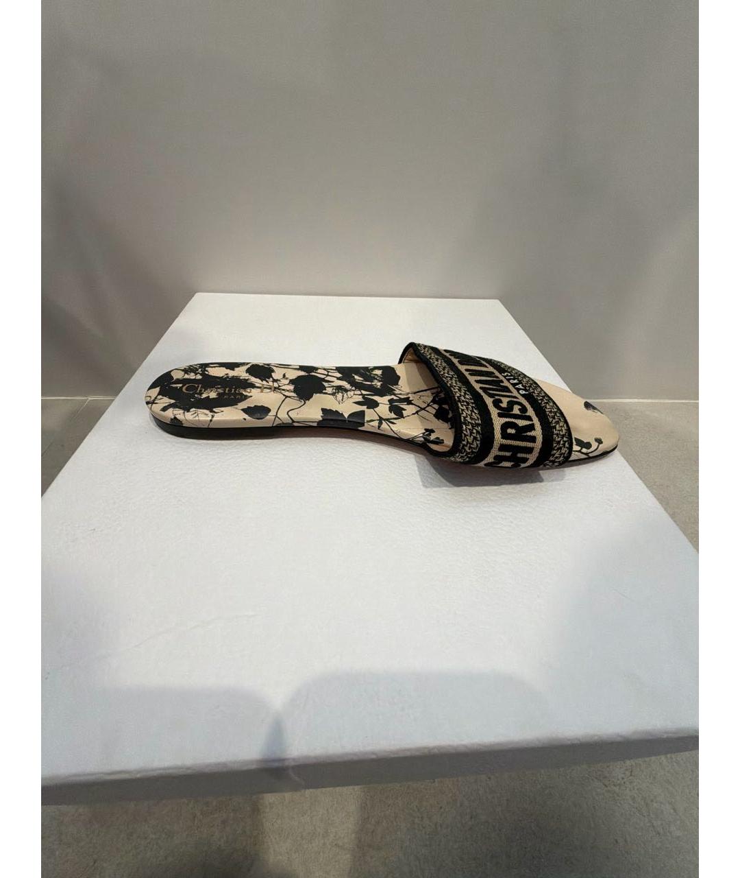CHRISTIAN DIOR Бежевые текстильные шлепанцы, фото 8