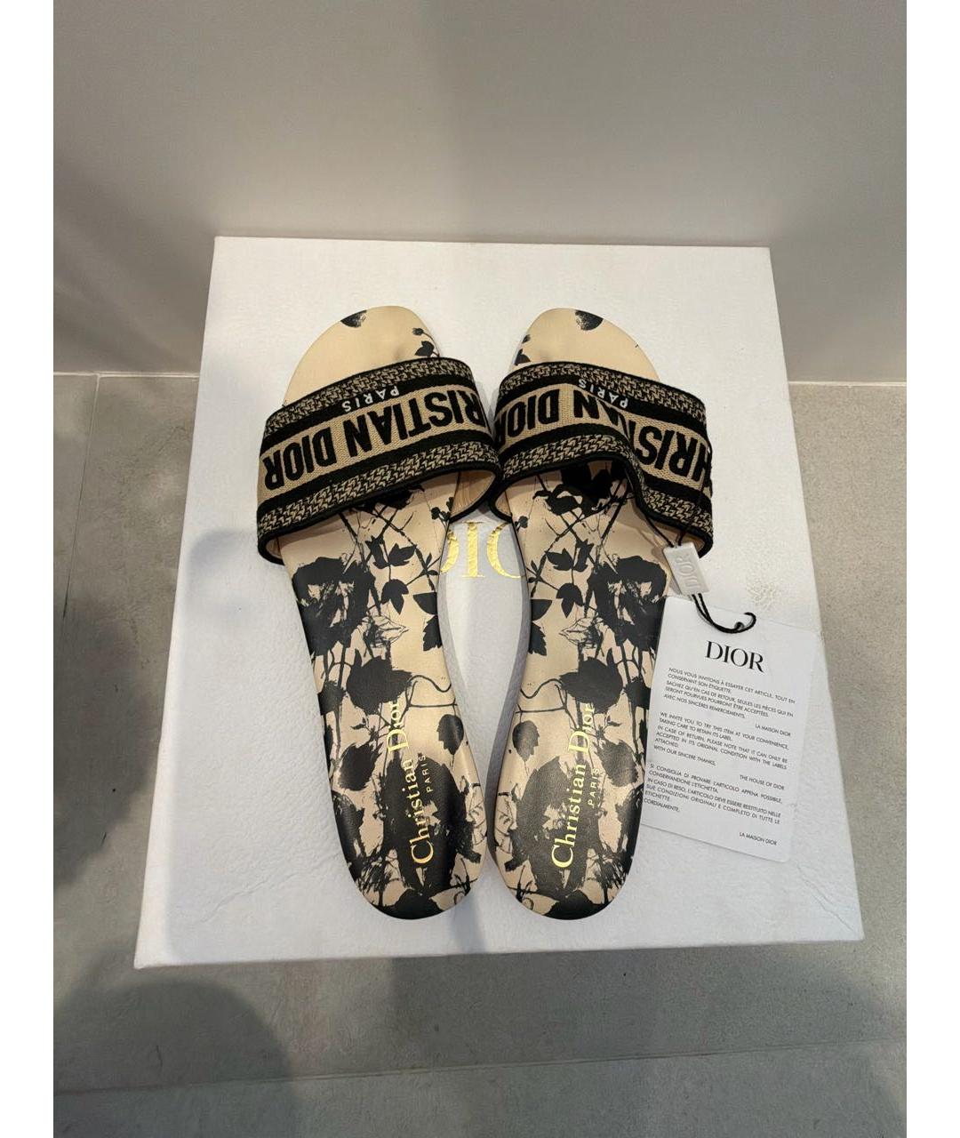 CHRISTIAN DIOR Бежевые текстильные шлепанцы, фото 3
