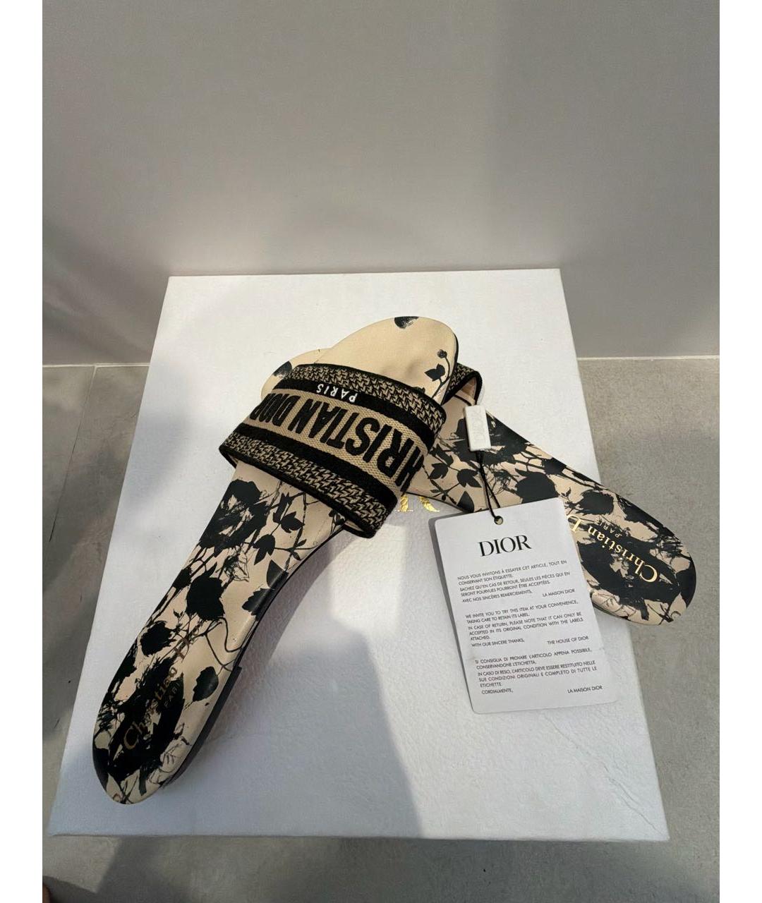 CHRISTIAN DIOR Бежевые текстильные шлепанцы, фото 6