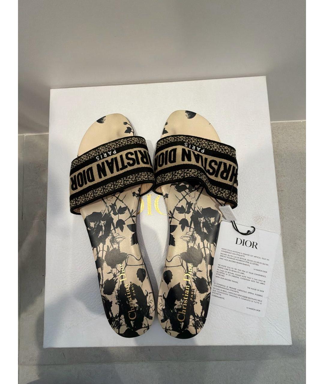 CHRISTIAN DIOR Бежевые текстильные шлепанцы, фото 5