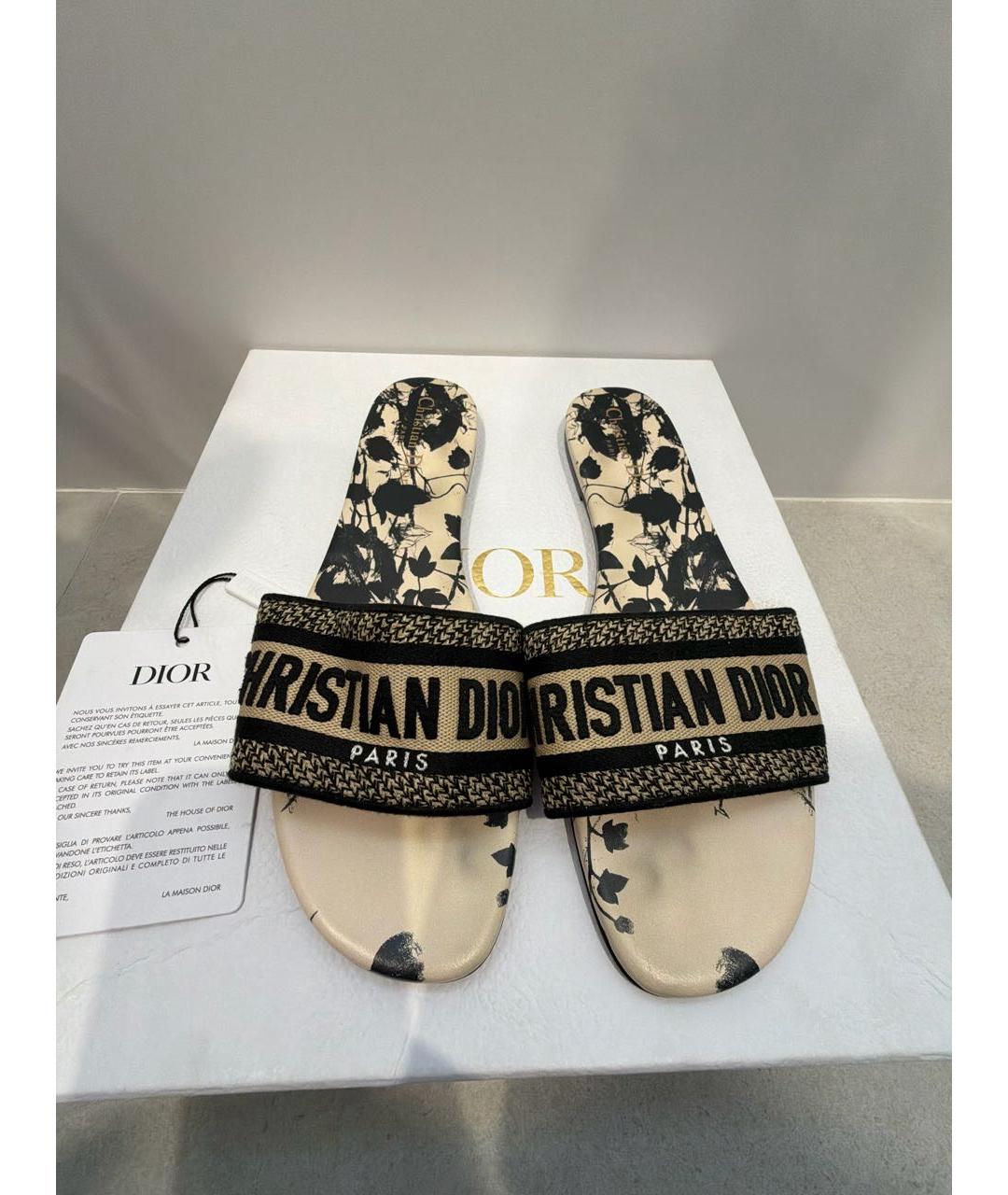 CHRISTIAN DIOR Бежевые текстильные шлепанцы, фото 2