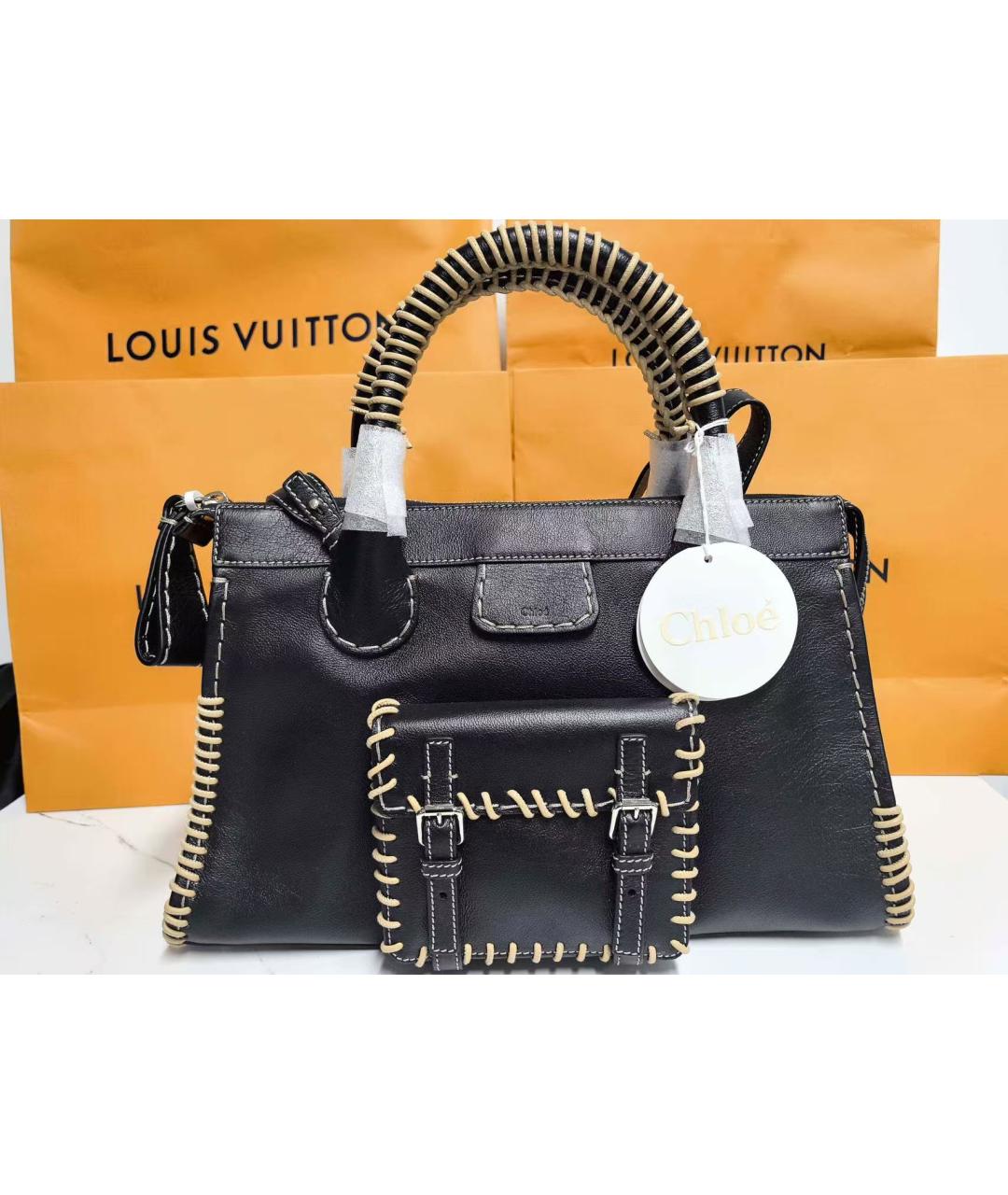 CHLOE Черная кожаная сумка с короткими ручками, фото 2