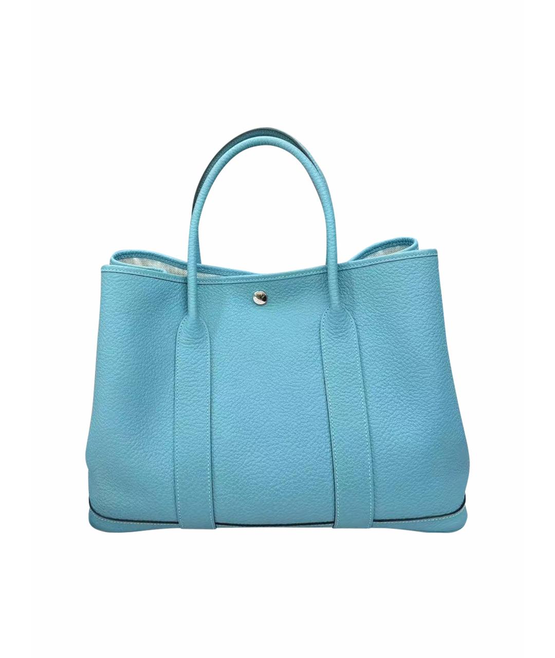 HERMES Голубая кожаная сумка тоут, фото 6