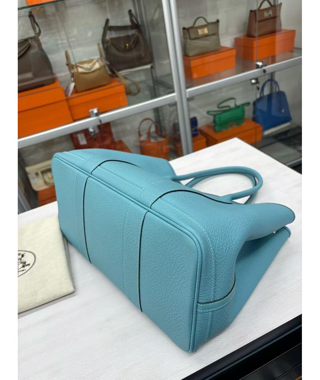 HERMES Голубая кожаная сумка тоут, фото 4