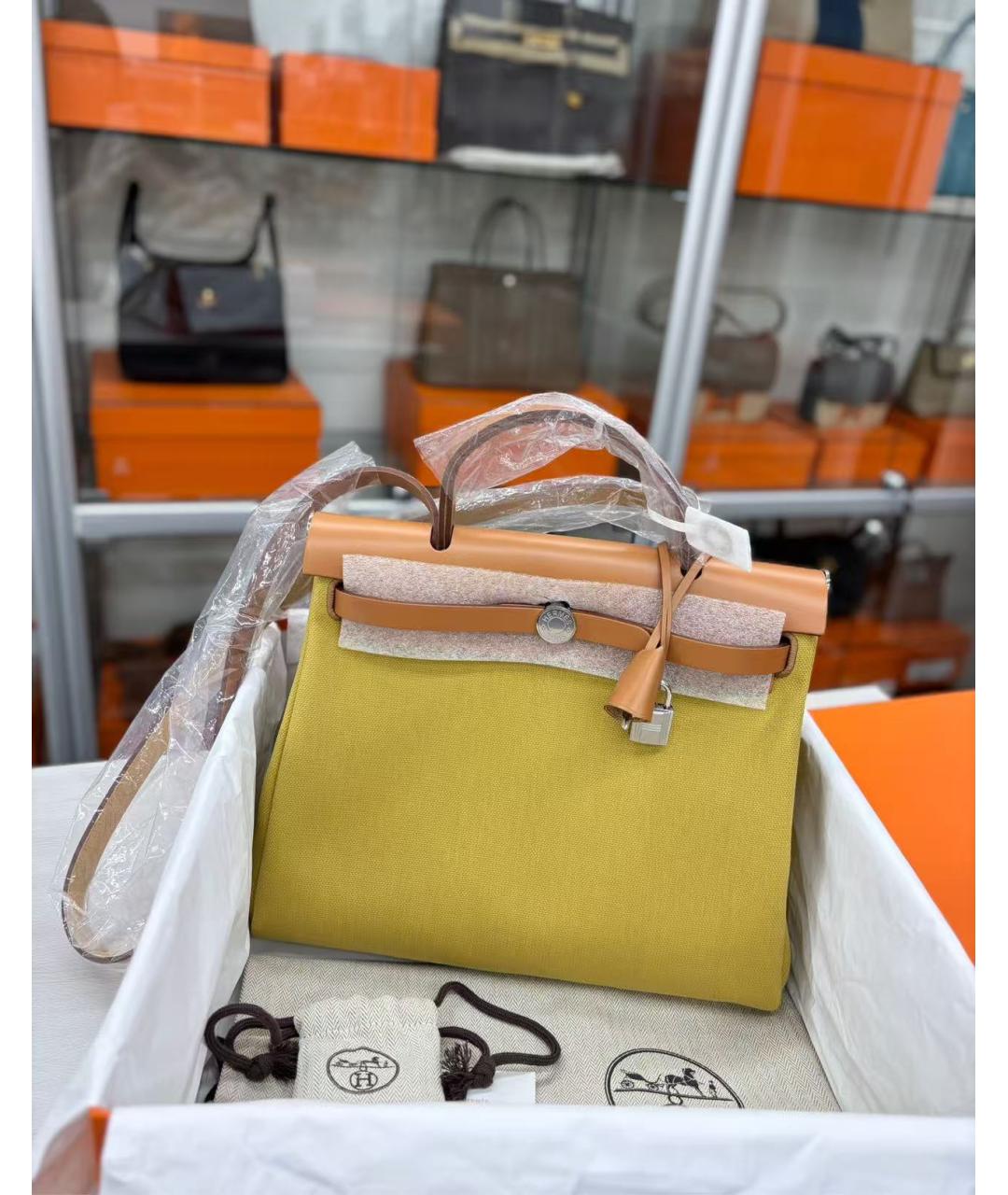 HERMES Желтая тканевая сумка через плечо, фото 5