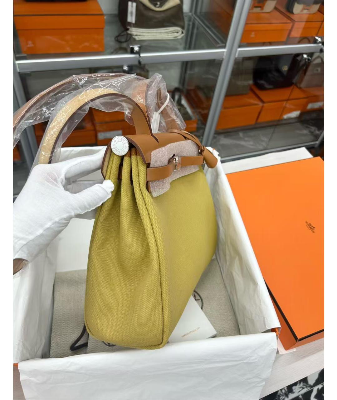 HERMES Желтая тканевая сумка через плечо, фото 3