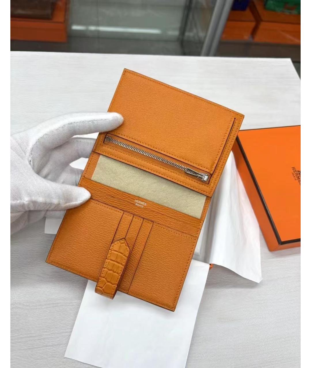 HERMES Желтый кожаный кошелек, фото 6