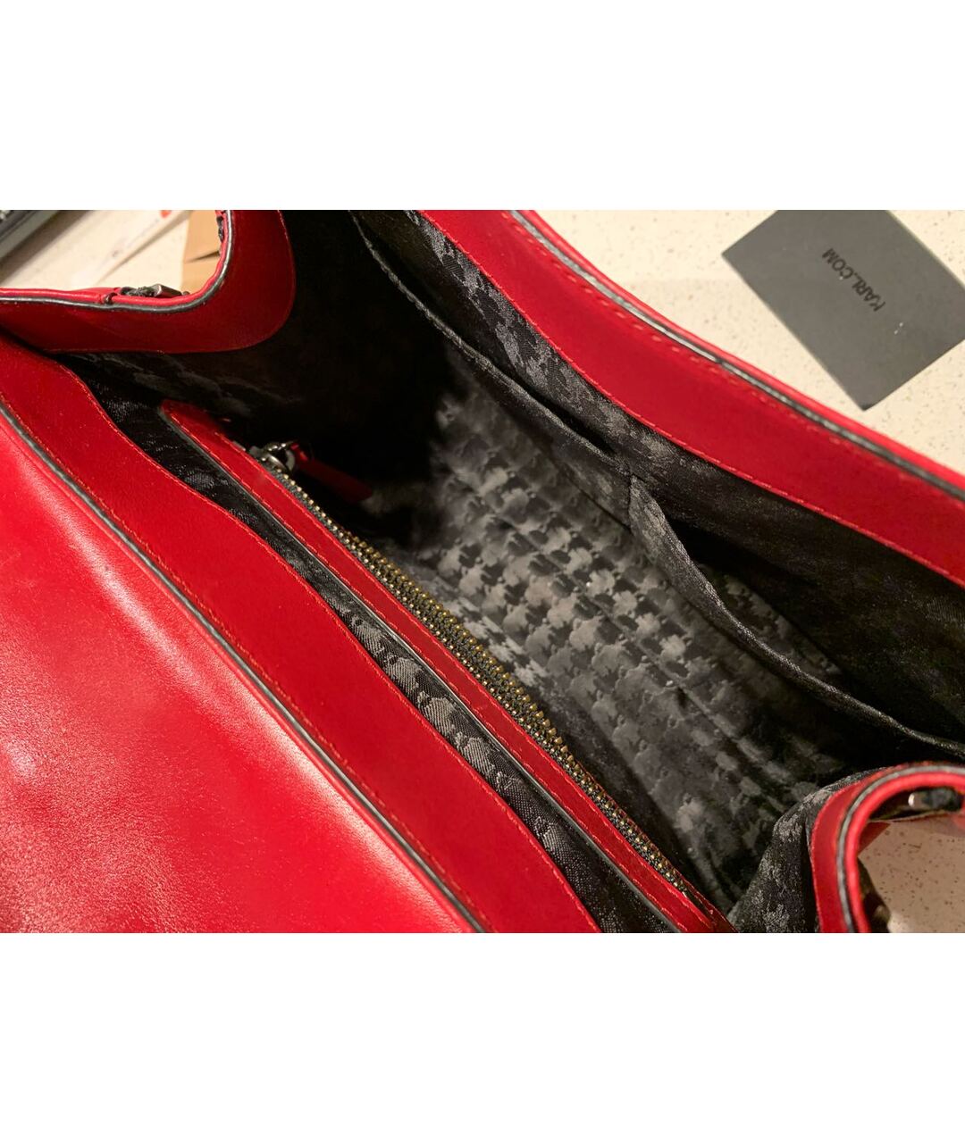 KARL LAGERFELD Красная кожаная сумка с короткими ручками, фото 4