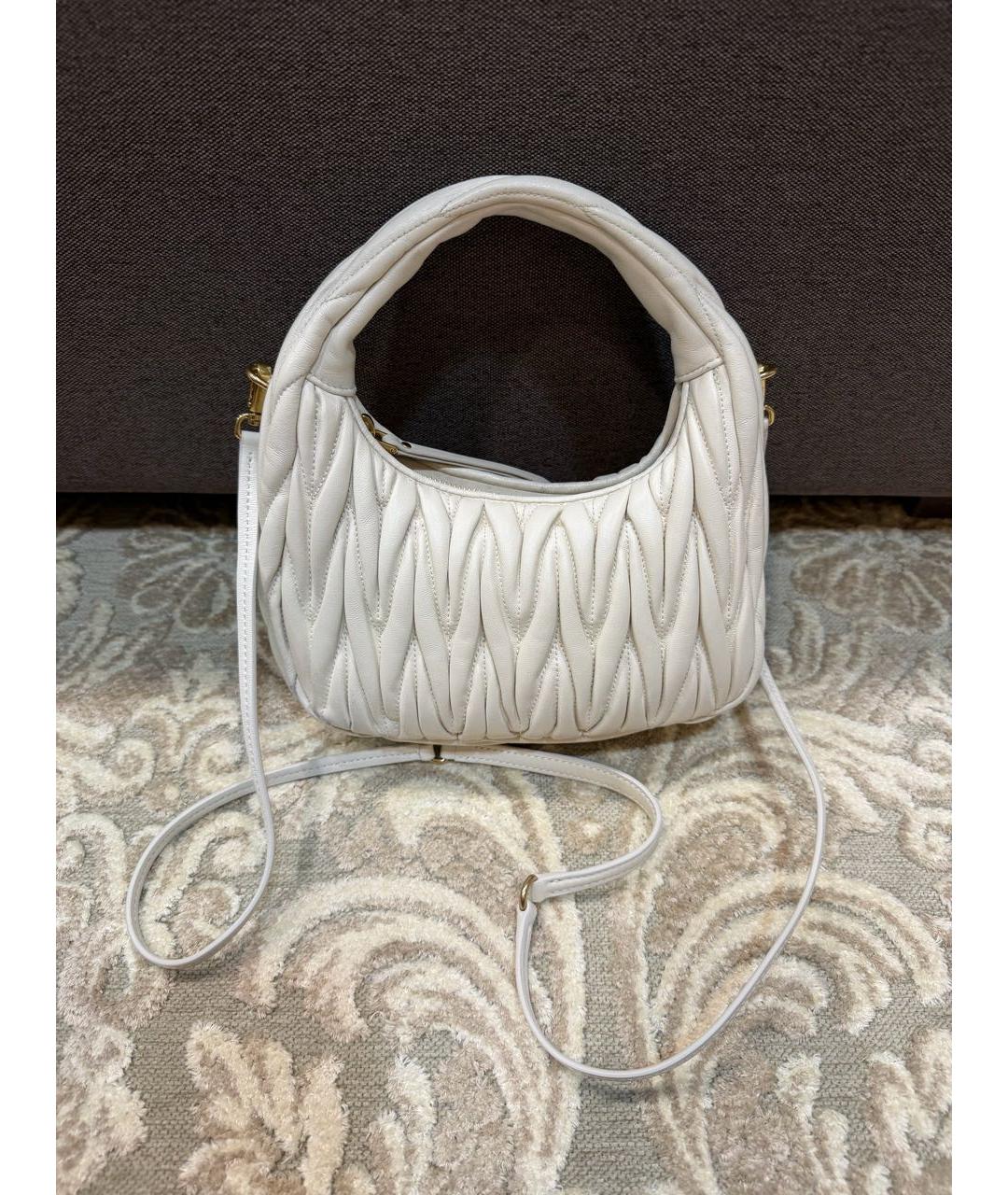 MIU MIU Белая кожаная сумка с короткими ручками, фото 3