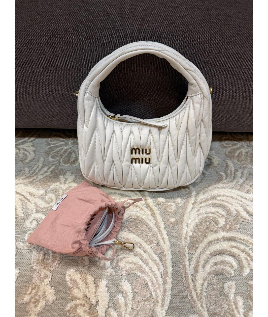 MIU MIU Белая кожаная сумка с короткими ручками, фото 2