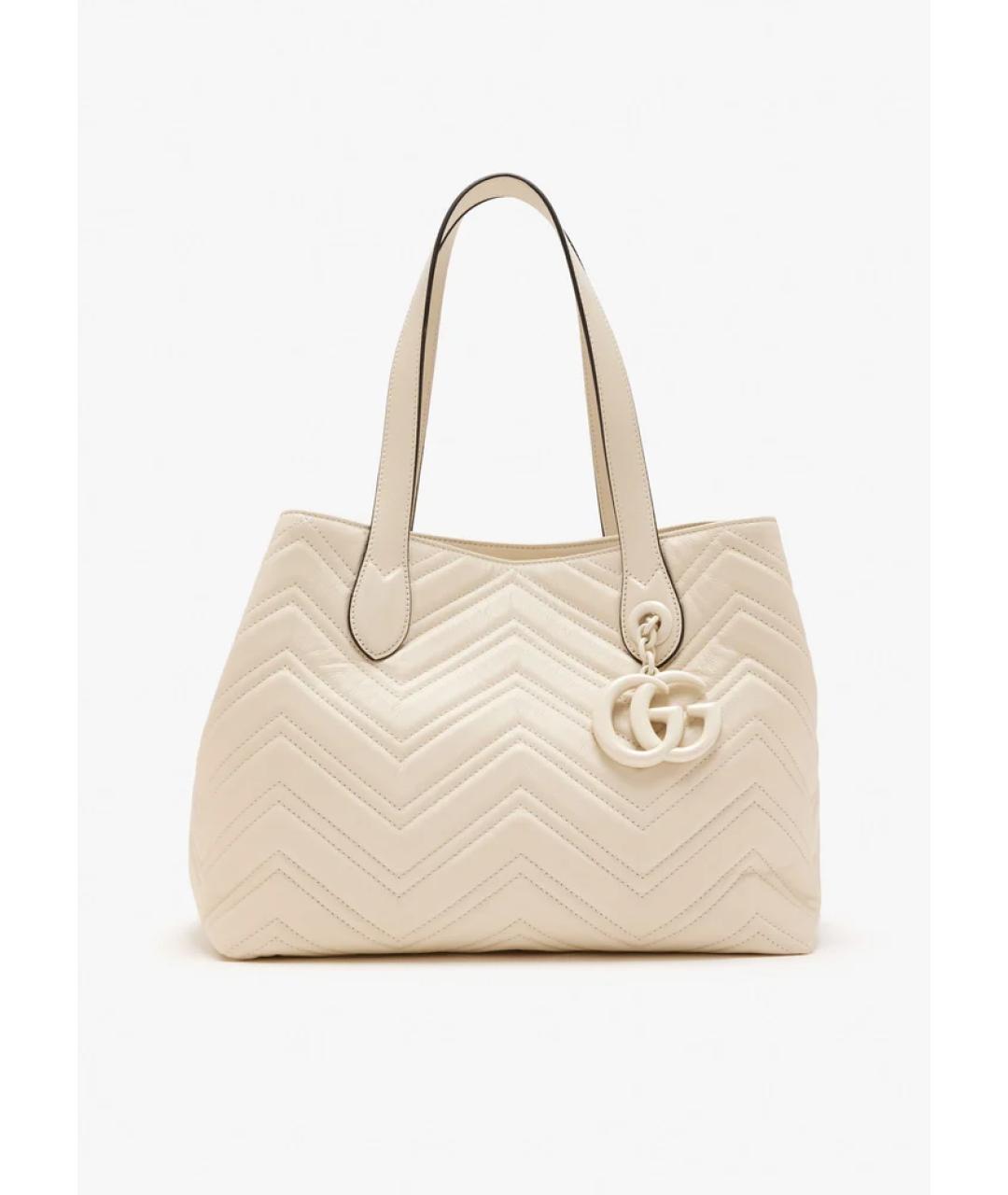 GUCCI Белая кожаная сумка тоут, фото 2