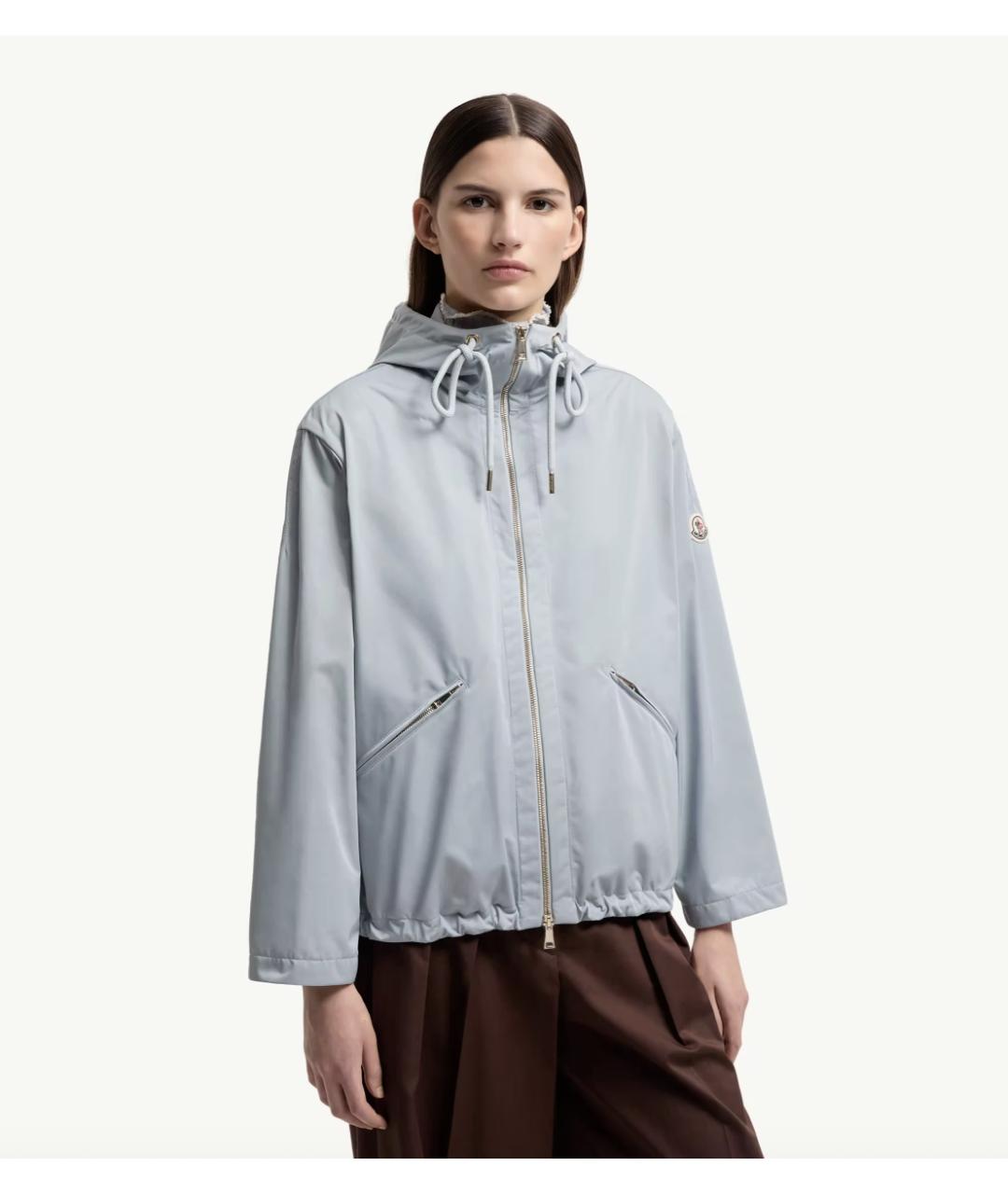 MONCLER Голубая полиэстеровая куртка, фото 4