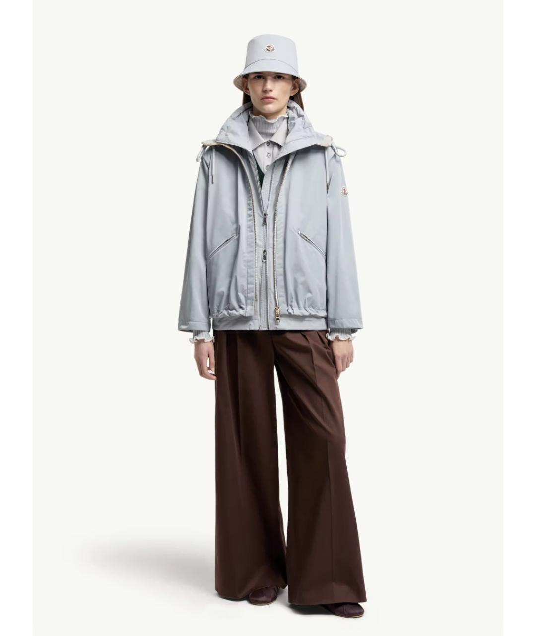 MONCLER Голубая полиэстеровая куртка, фото 2