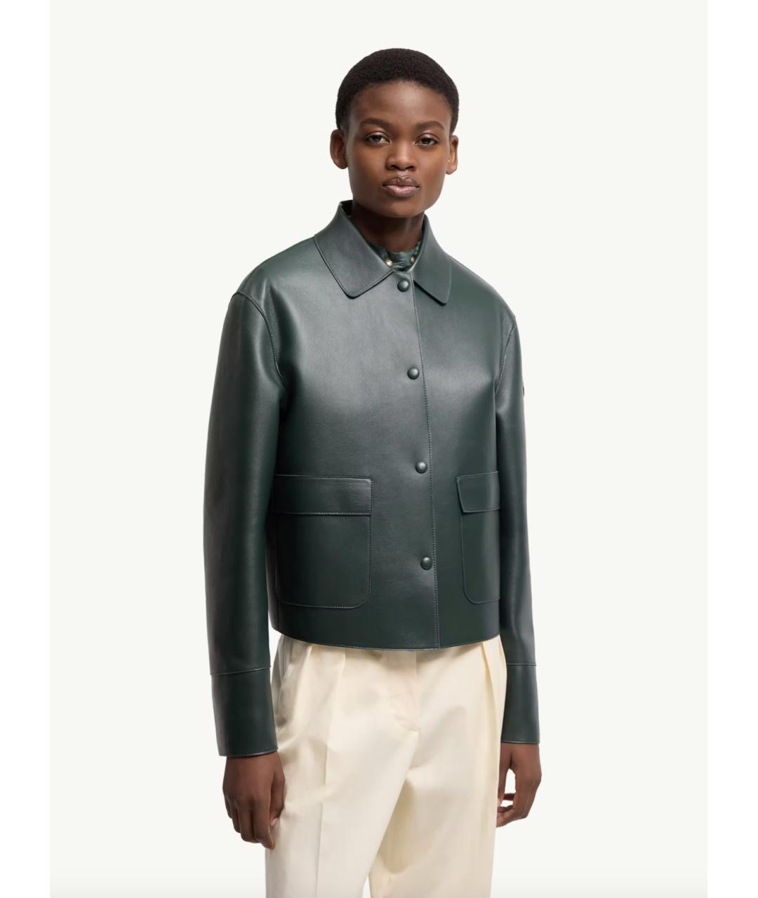 MONCLER Зеленая кожаная куртка, фото 3