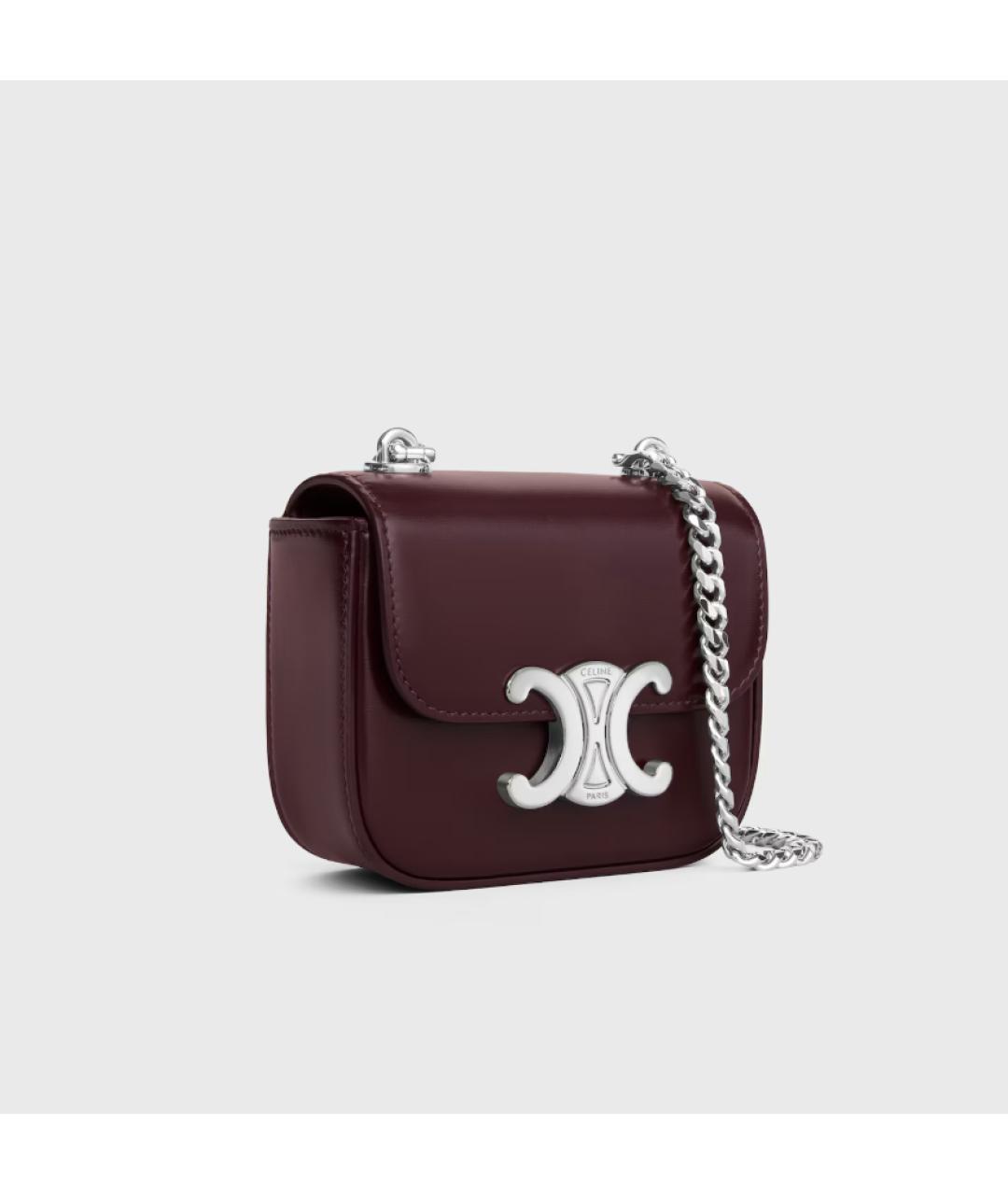 CELINE Бордовая кожаная сумка через плечо, фото 2