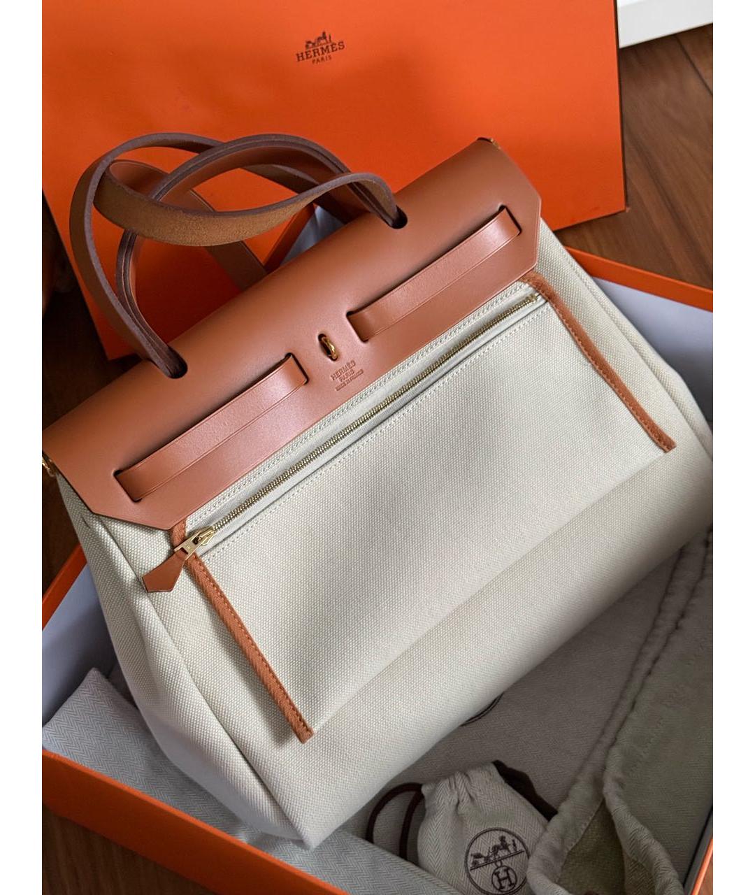 HERMES Бежевая тканевая сумка через плечо, фото 3