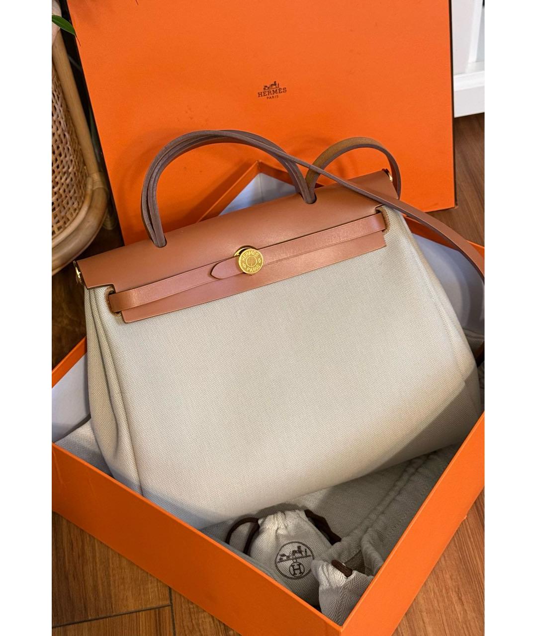 HERMES Бежевая тканевая сумка через плечо, фото 9