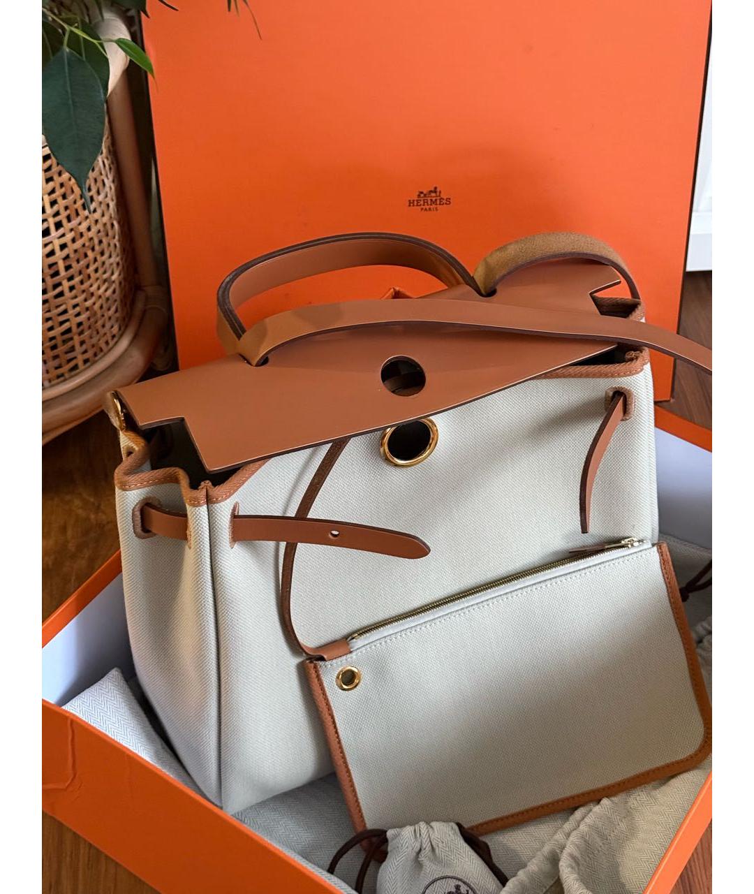 HERMES Бежевая тканевая сумка через плечо, фото 2