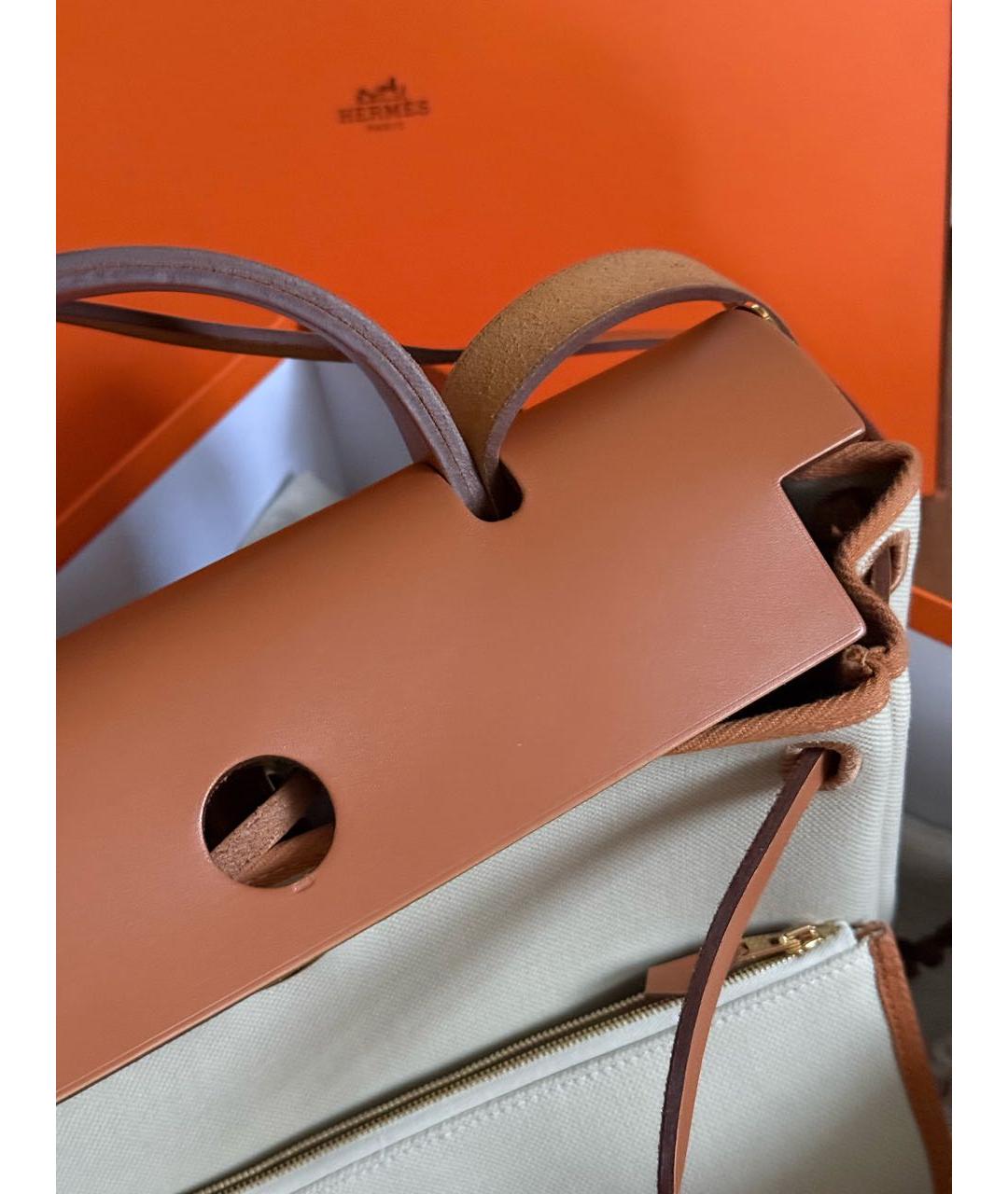 HERMES Бежевая тканевая сумка через плечо, фото 5