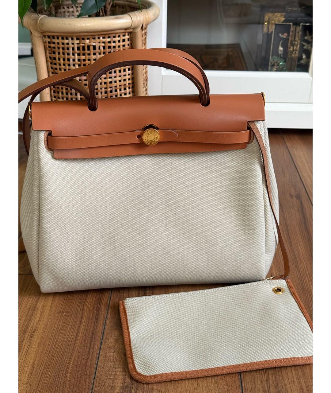 HERMES Бежевая тканевая сумка через плечо, фото 4