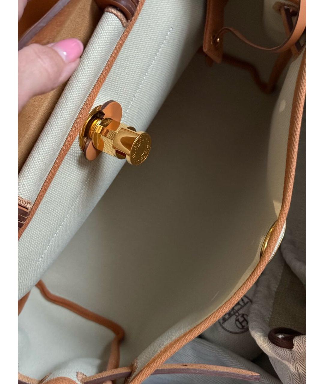 HERMES Бежевая тканевая сумка через плечо, фото 8