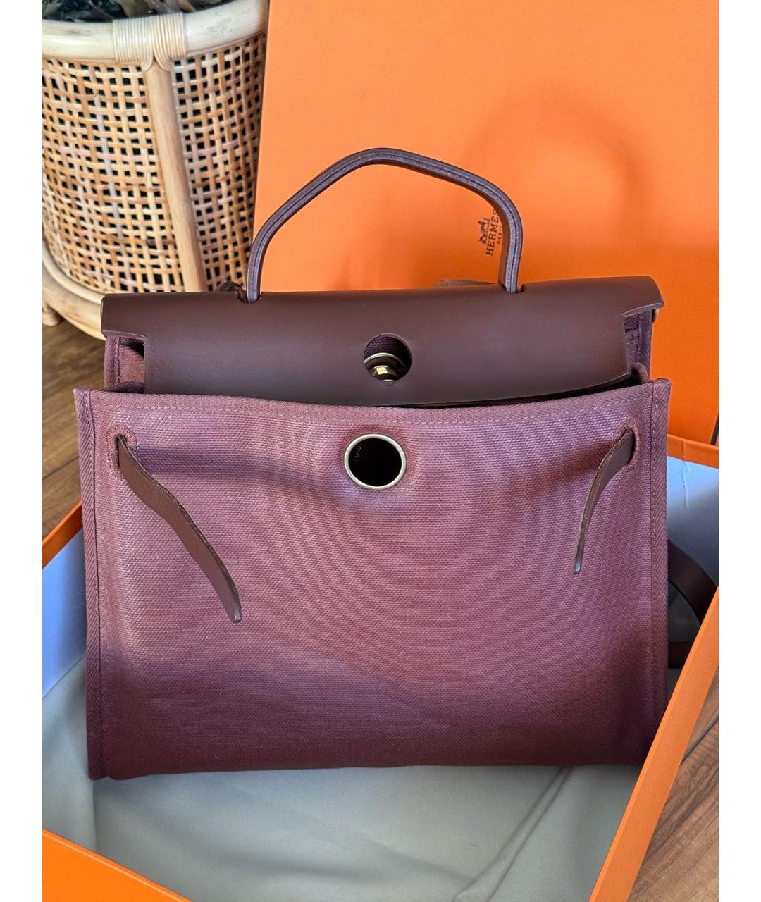 HERMES Бордовая тканевая сумка через плечо, фото 3