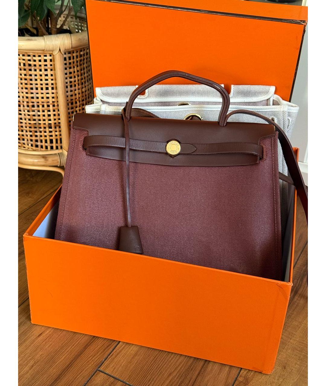 HERMES Бордовая тканевая сумка через плечо, фото 2