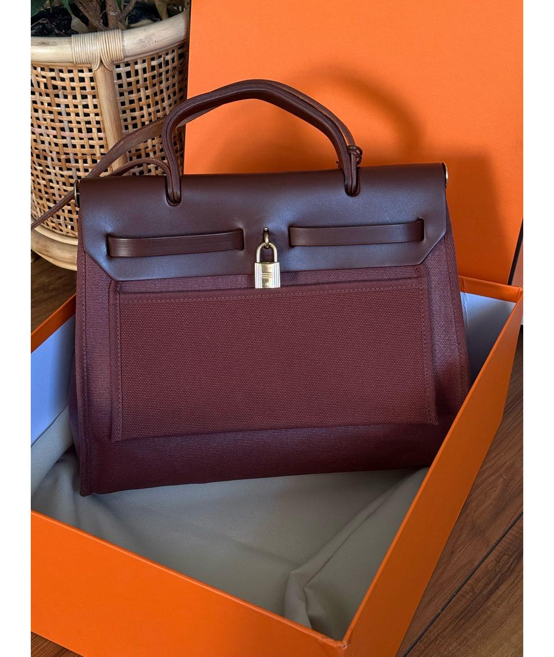 HERMES Бордовая тканевая сумка через плечо, фото 4