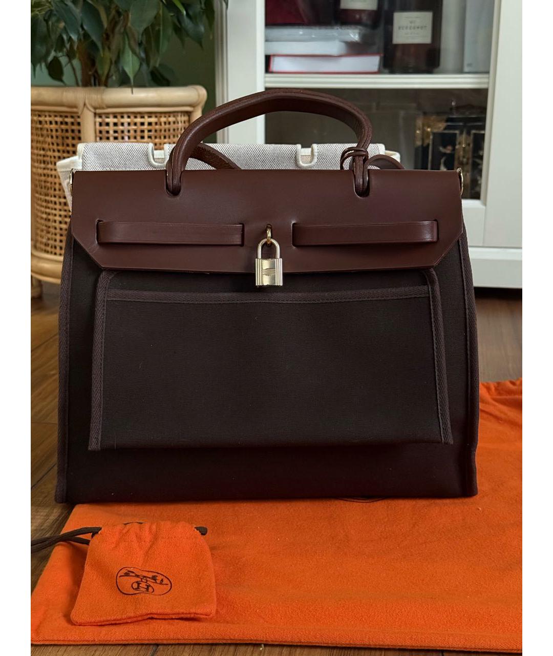 HERMES Коричневая тканевая сумка через плечо, фото 2