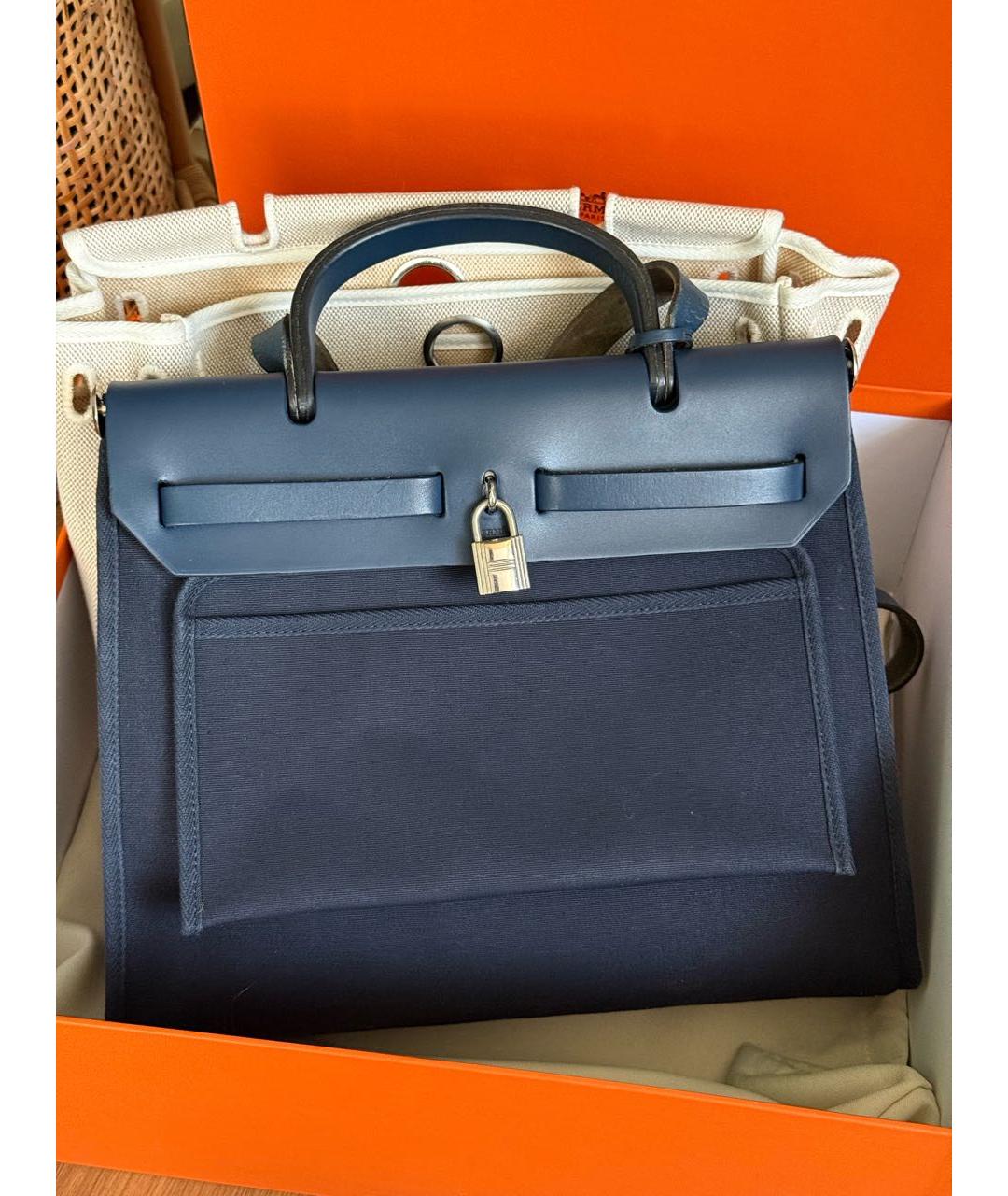 HERMES Темно-синяя тканевая сумка через плечо, фото 3