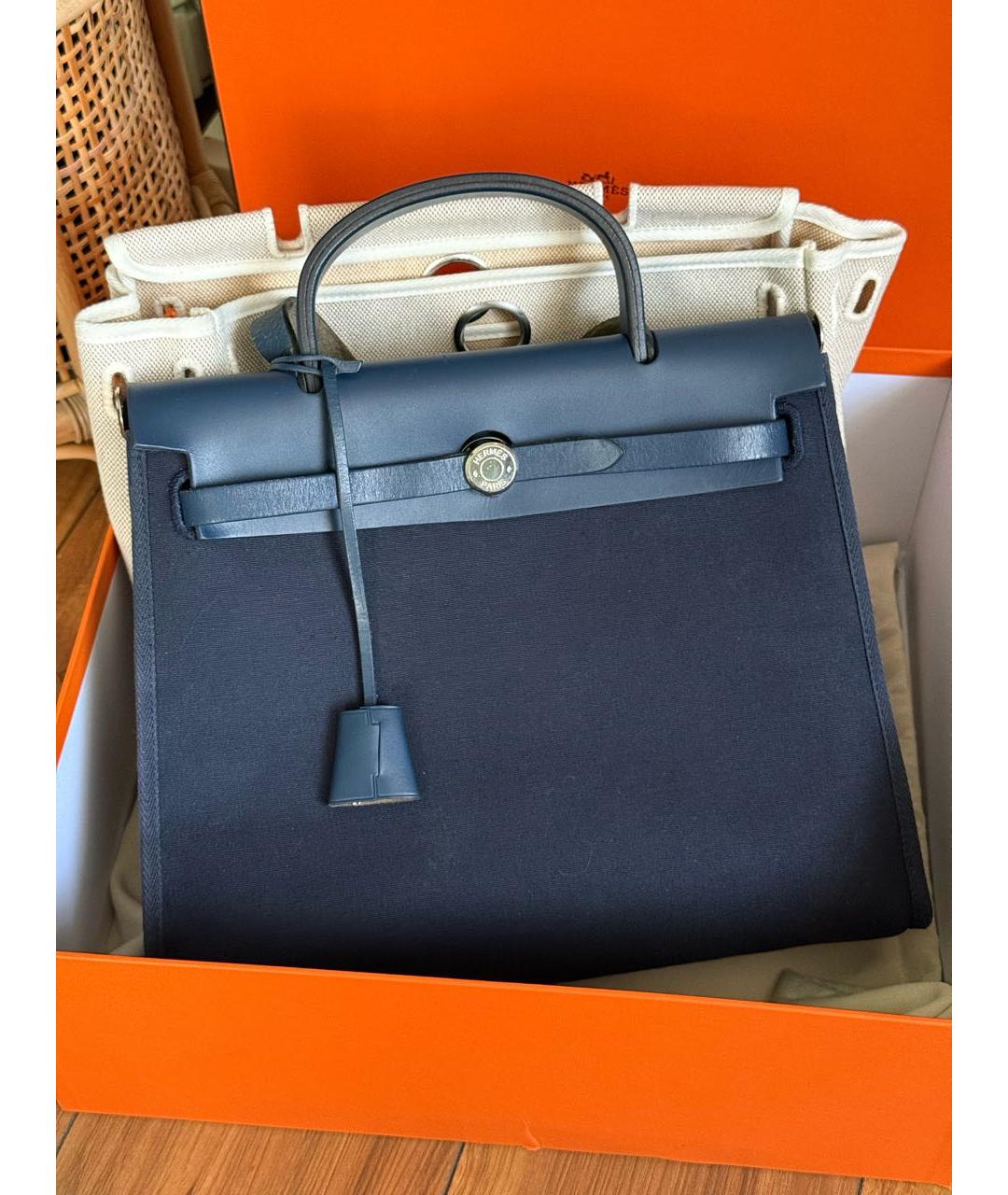 HERMES Темно-синяя тканевая сумка через плечо, фото 2