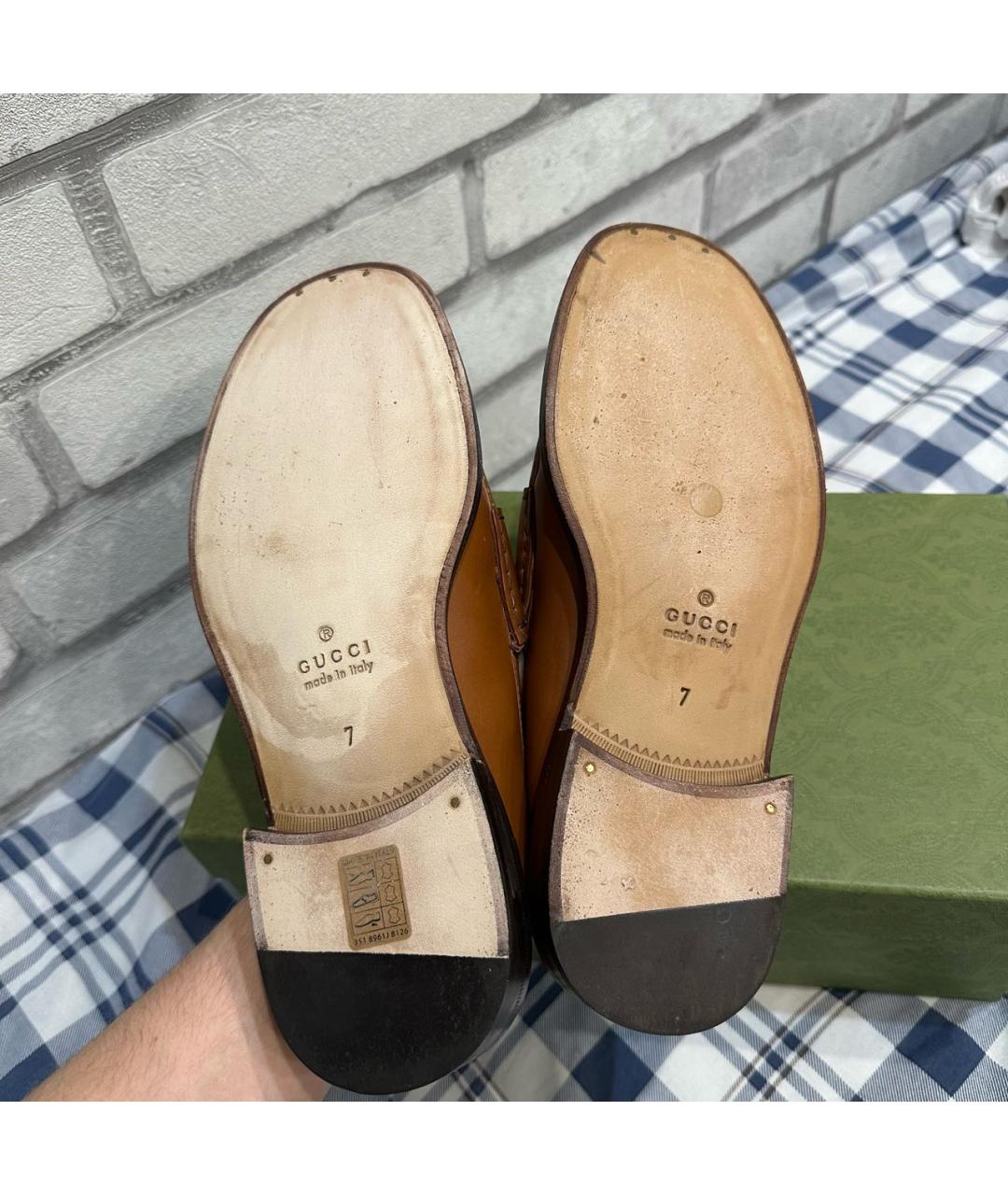 GUCCI Коричневые кожаные лоферы, фото 7