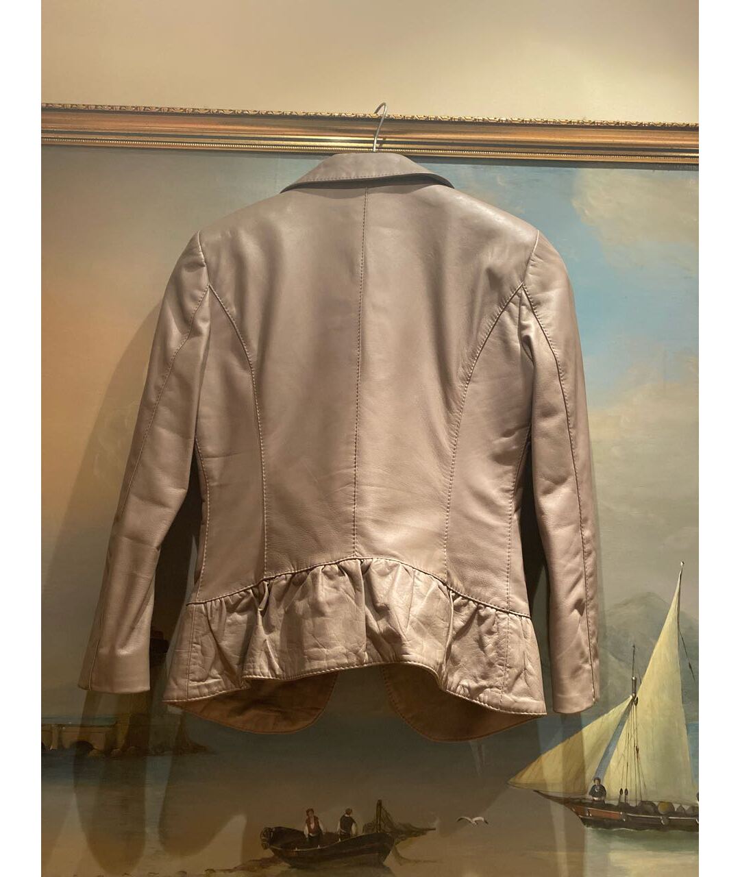 ELISABETTA FRANCHI Серая кожаная куртка, фото 2