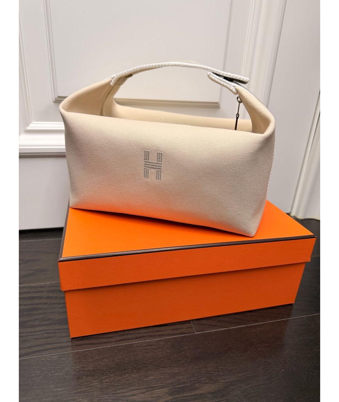 HERMES Бежевая тканевая косметичка, фото 5