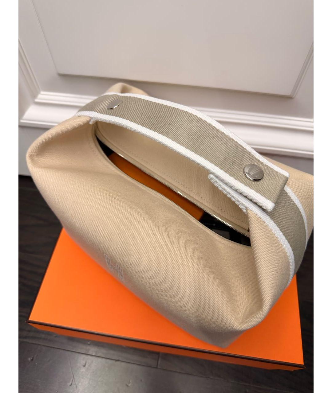 HERMES Бежевая тканевая косметичка, фото 4