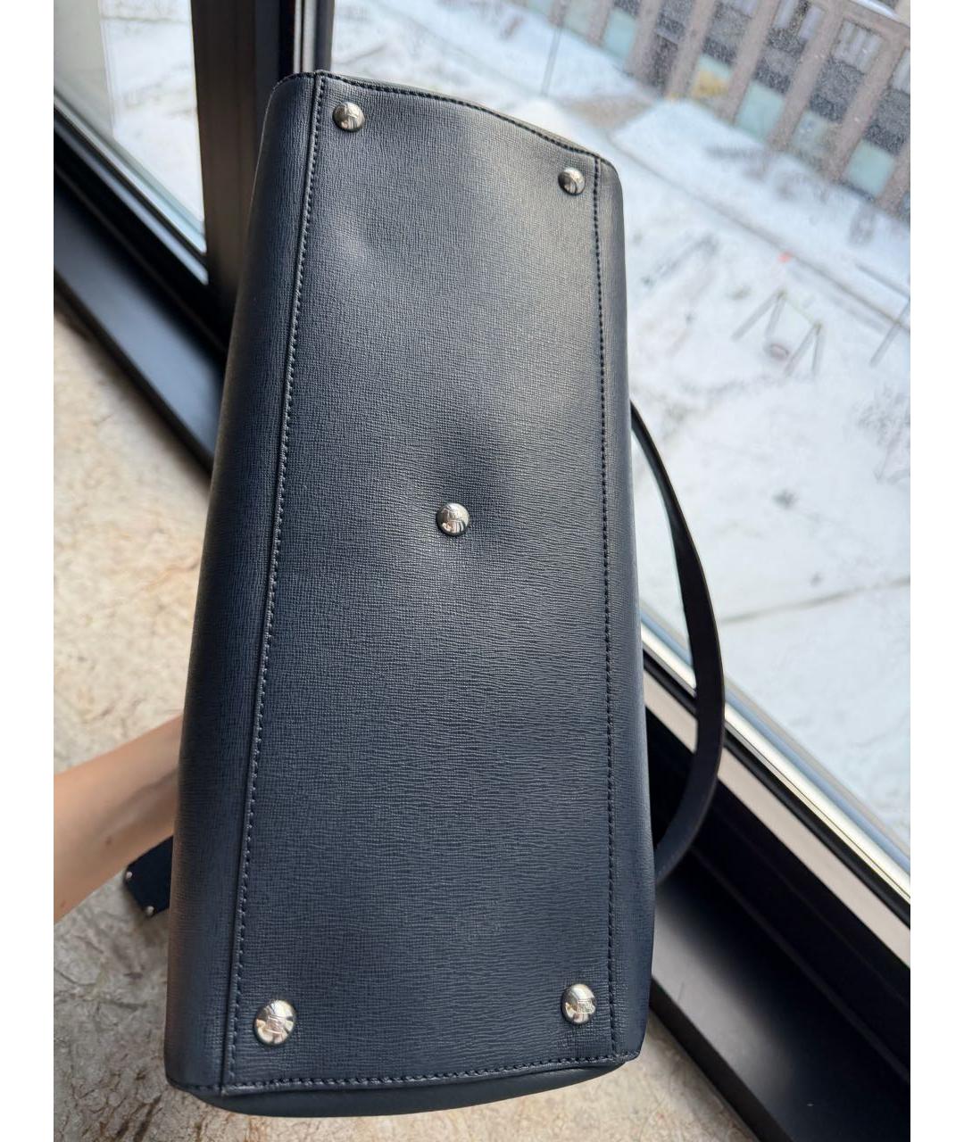 FENDI Темно-синяя кожаная сумка с короткими ручками, фото 5