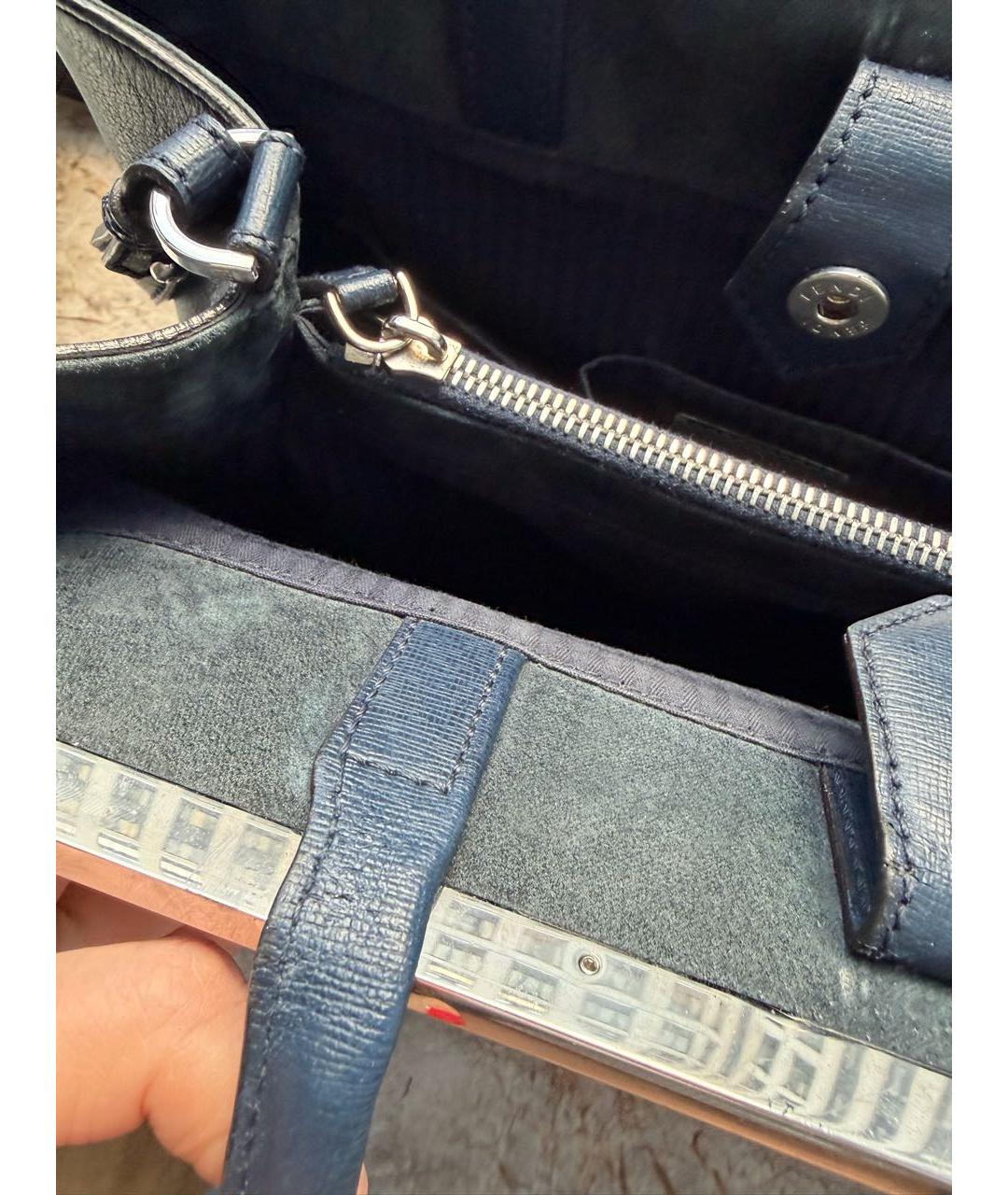 FENDI Темно-синяя кожаная сумка с короткими ручками, фото 4