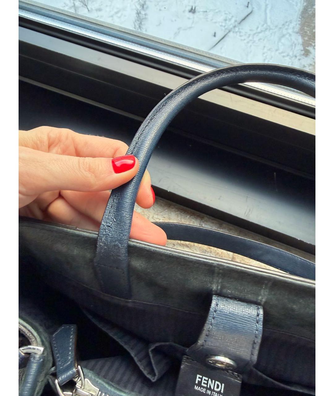 FENDI Темно-синяя кожаная сумка с короткими ручками, фото 6