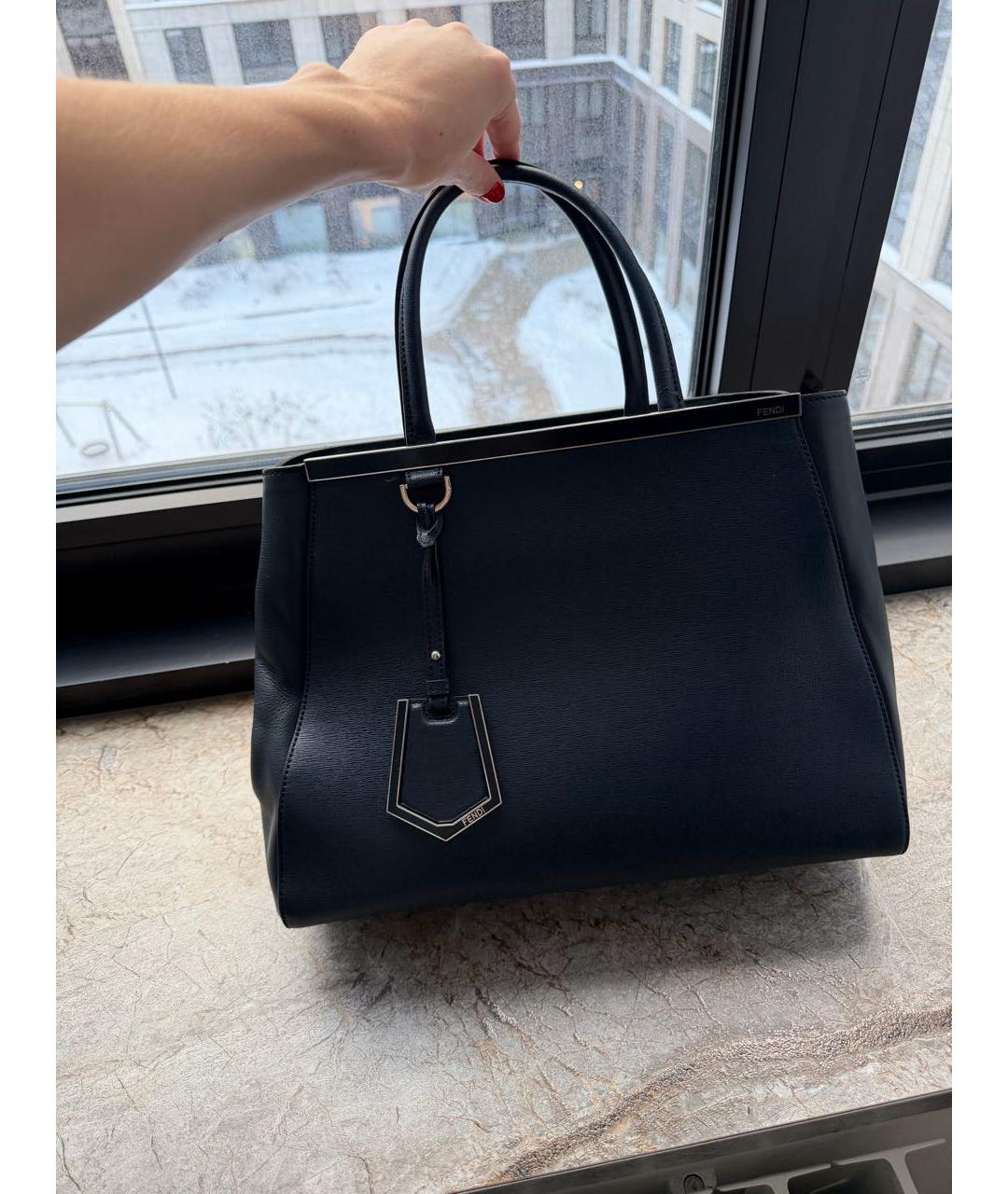 FENDI Темно-синяя кожаная сумка с короткими ручками, фото 2