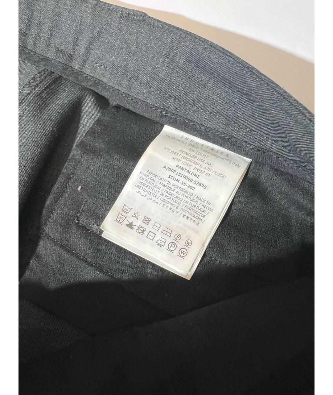 MONCLER Серые шерстяные прямые брюки, фото 5