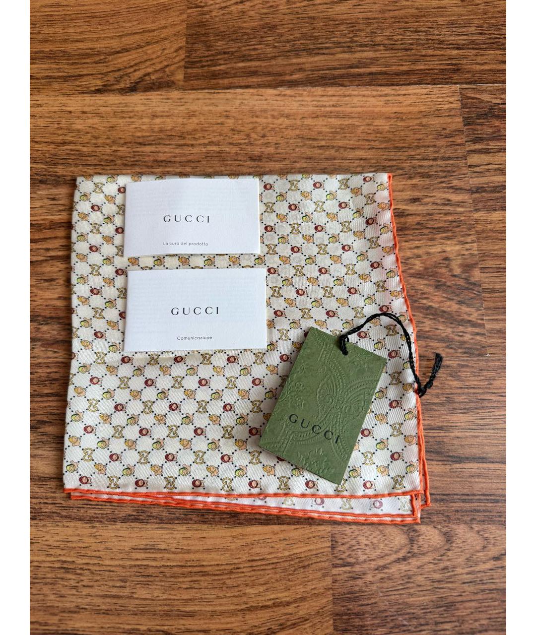 GUCCI Бежевый шелковый платок, фото 2