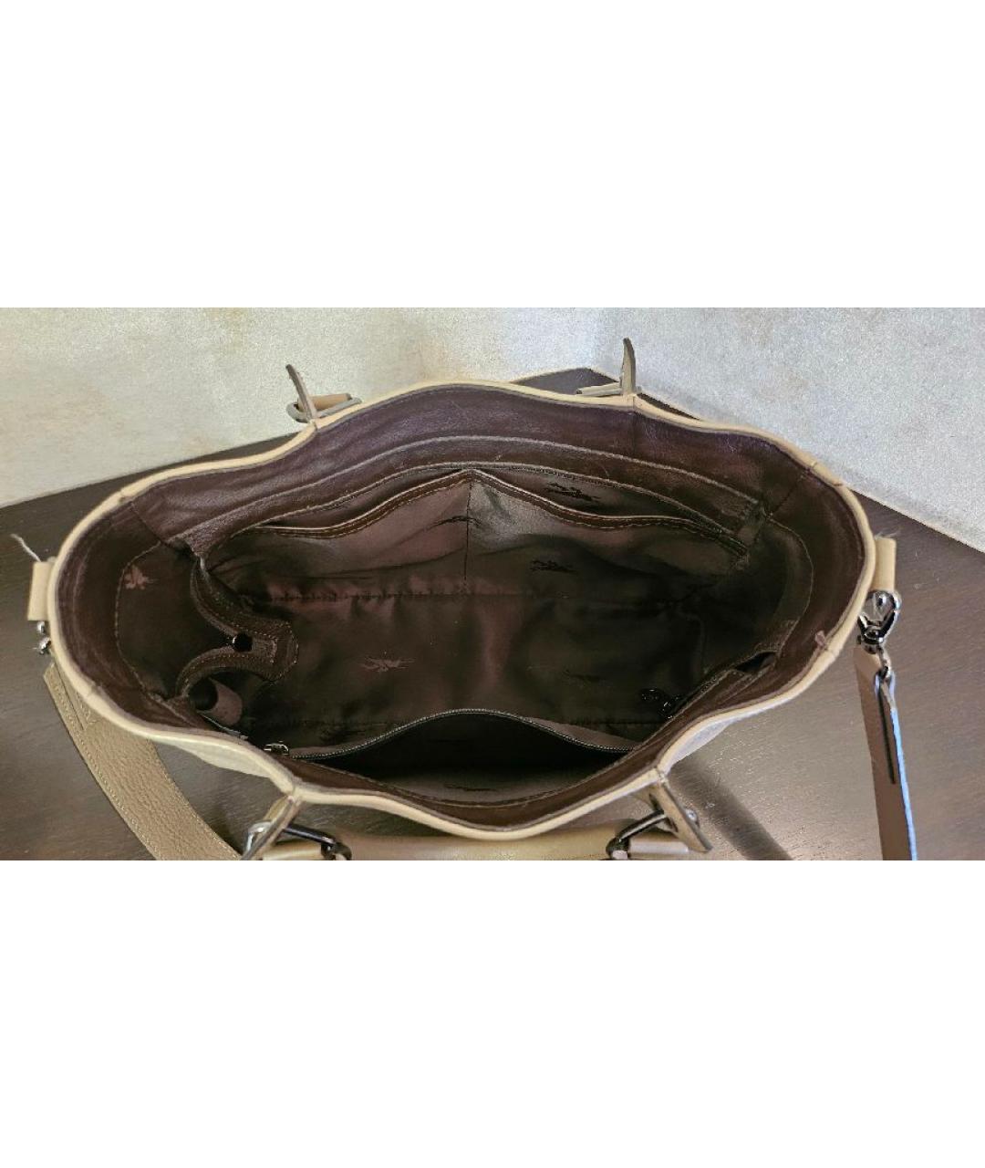 LONGCHAMP Бежевая кожаная сумка тоут, фото 4