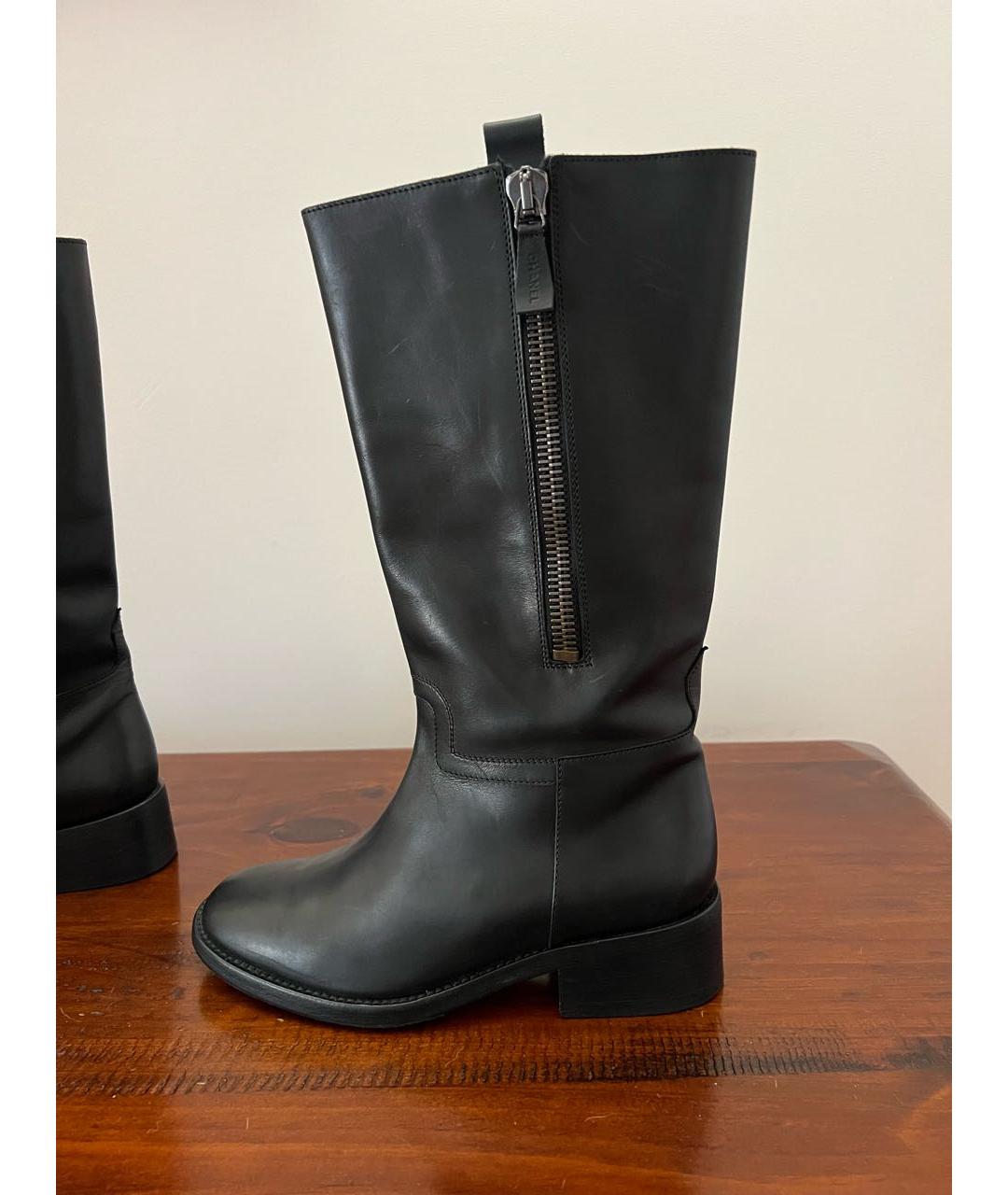 CHANEL Черные кожаные сапоги, фото 7
