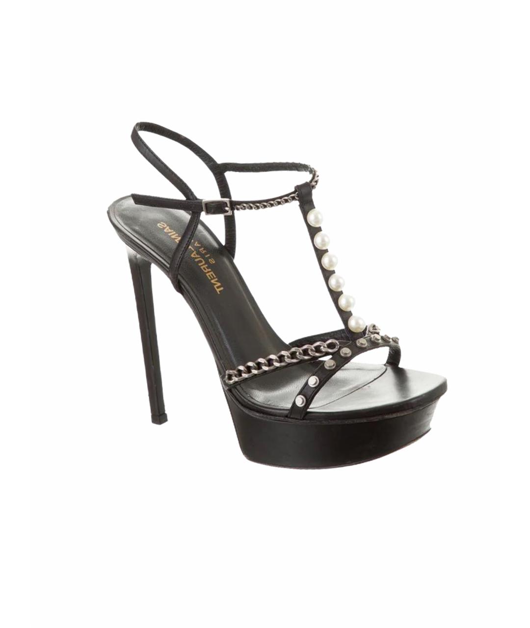 SAINT LAURENT Черные кожаные босоножки, фото 1