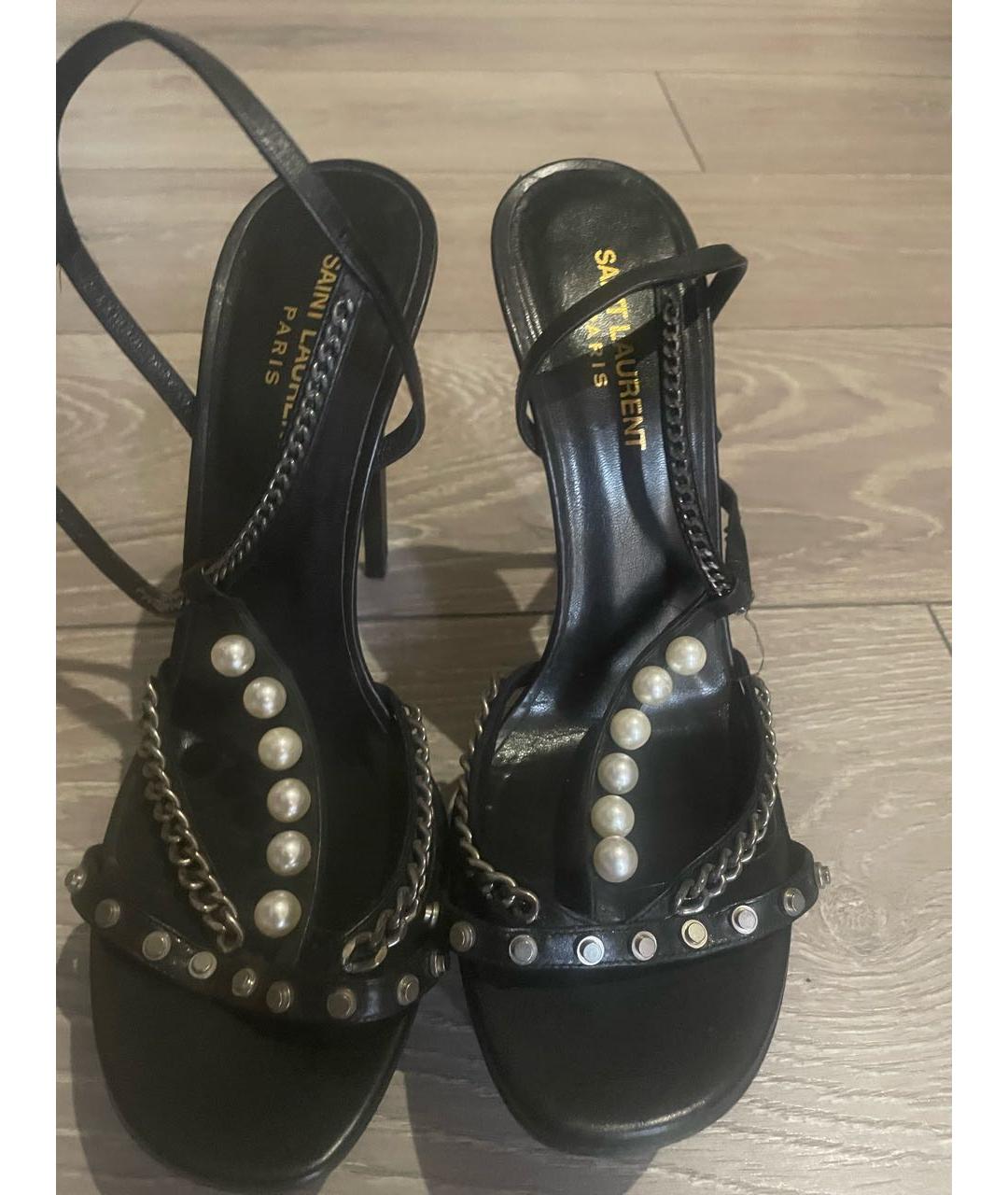 SAINT LAURENT Черные кожаные босоножки, фото 2