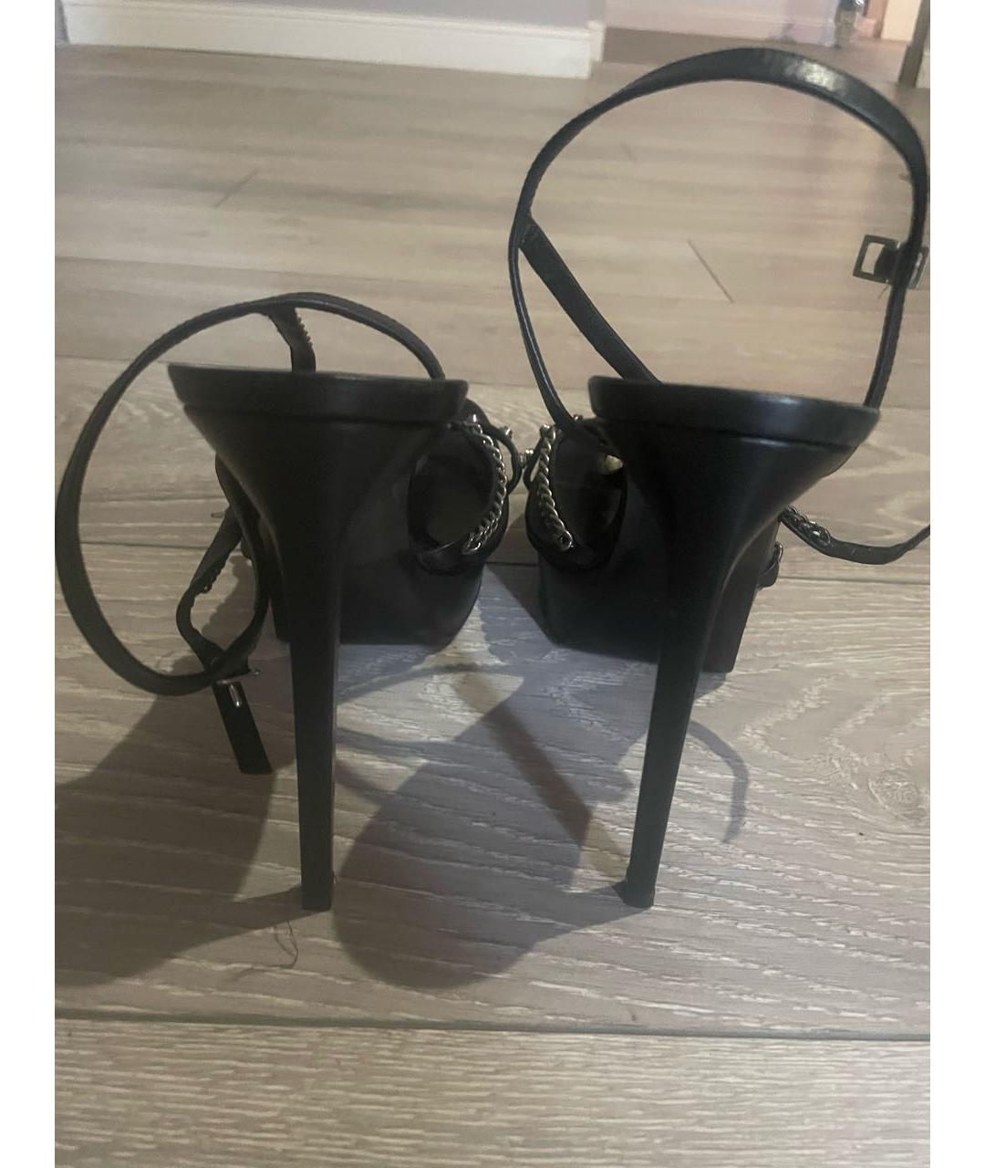 SAINT LAURENT Черные кожаные босоножки, фото 4