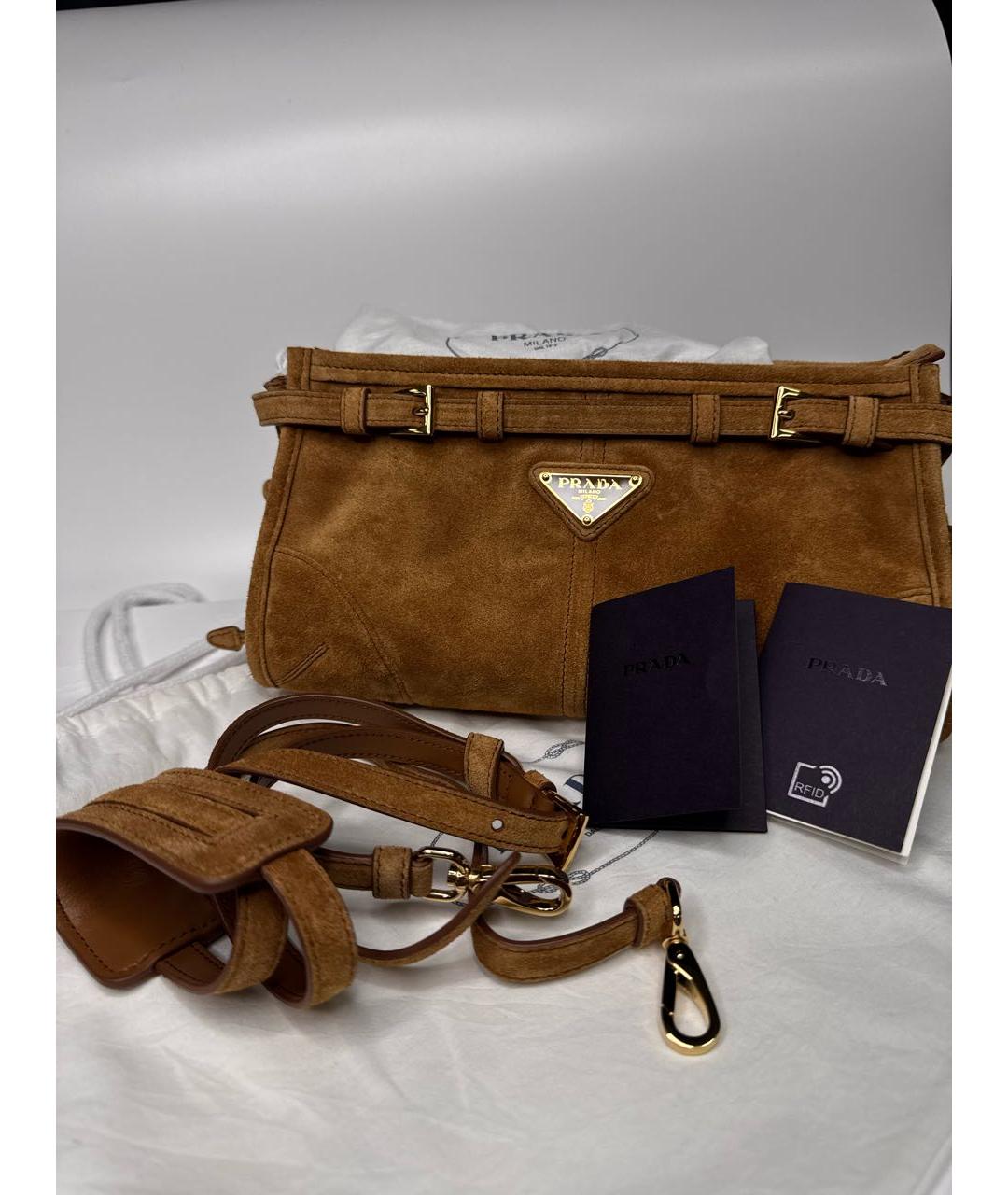 PRADA Коричневая замшевая сумка через плечо, фото 5