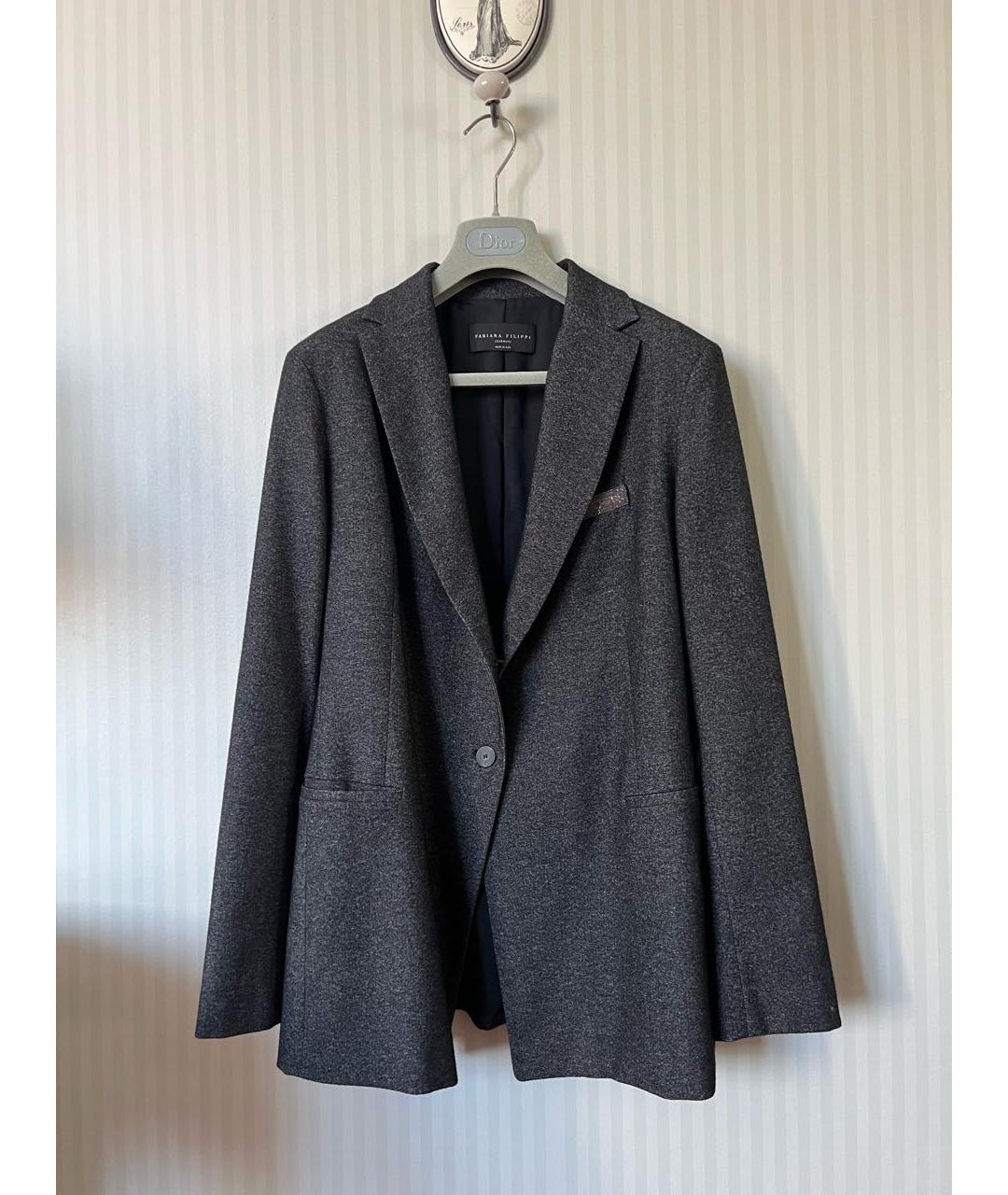 FABIANA FILIPPI Антрацитовый шерстяной жакет/пиджак, фото 8