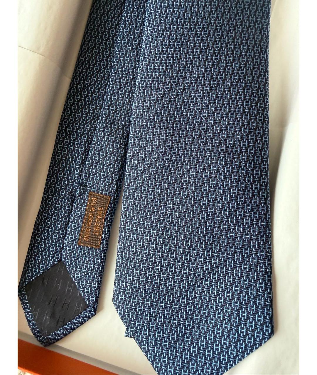 HERMES Темно-синий шелковый галстук, фото 2