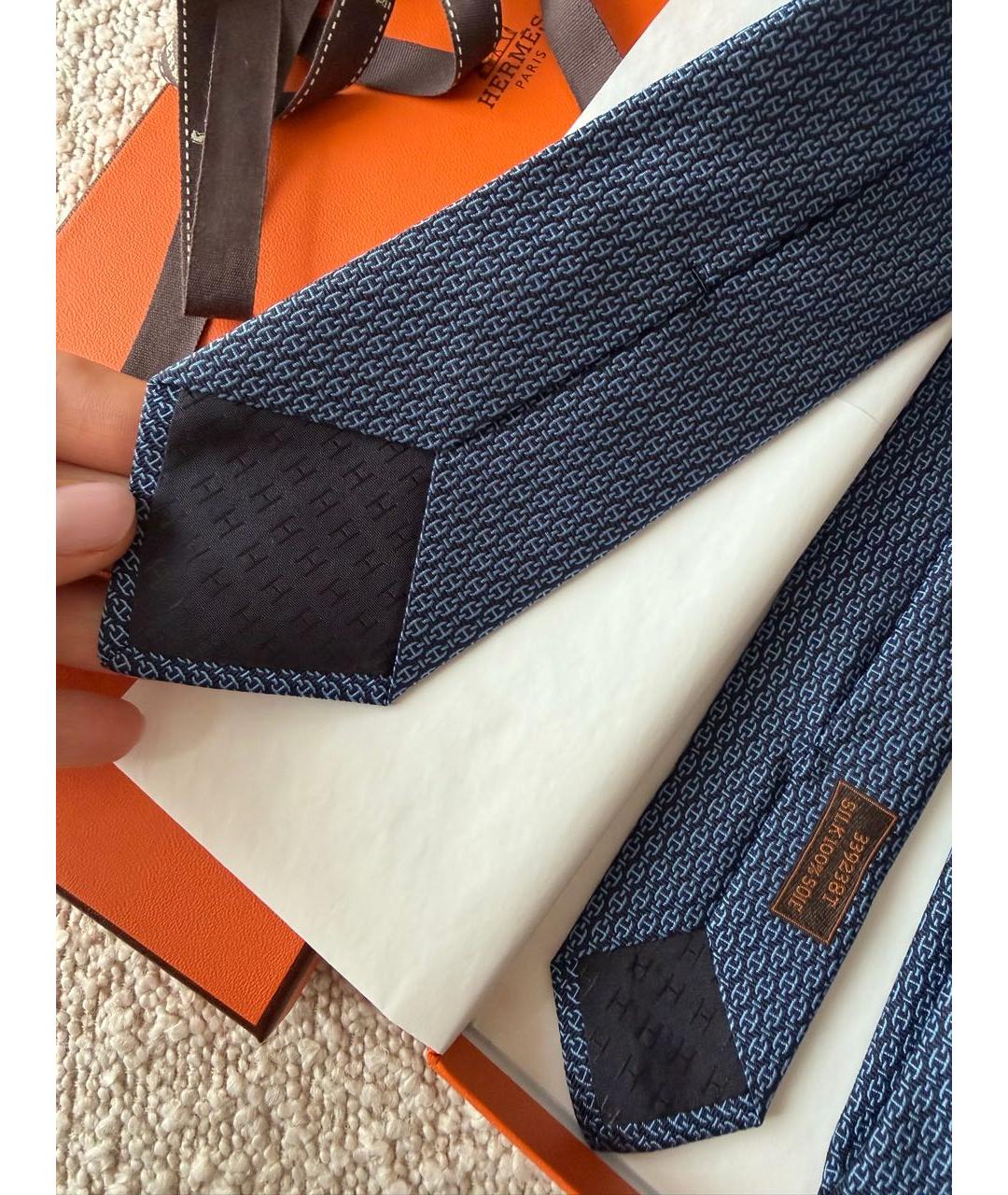 HERMES Темно-синий шелковый галстук, фото 4